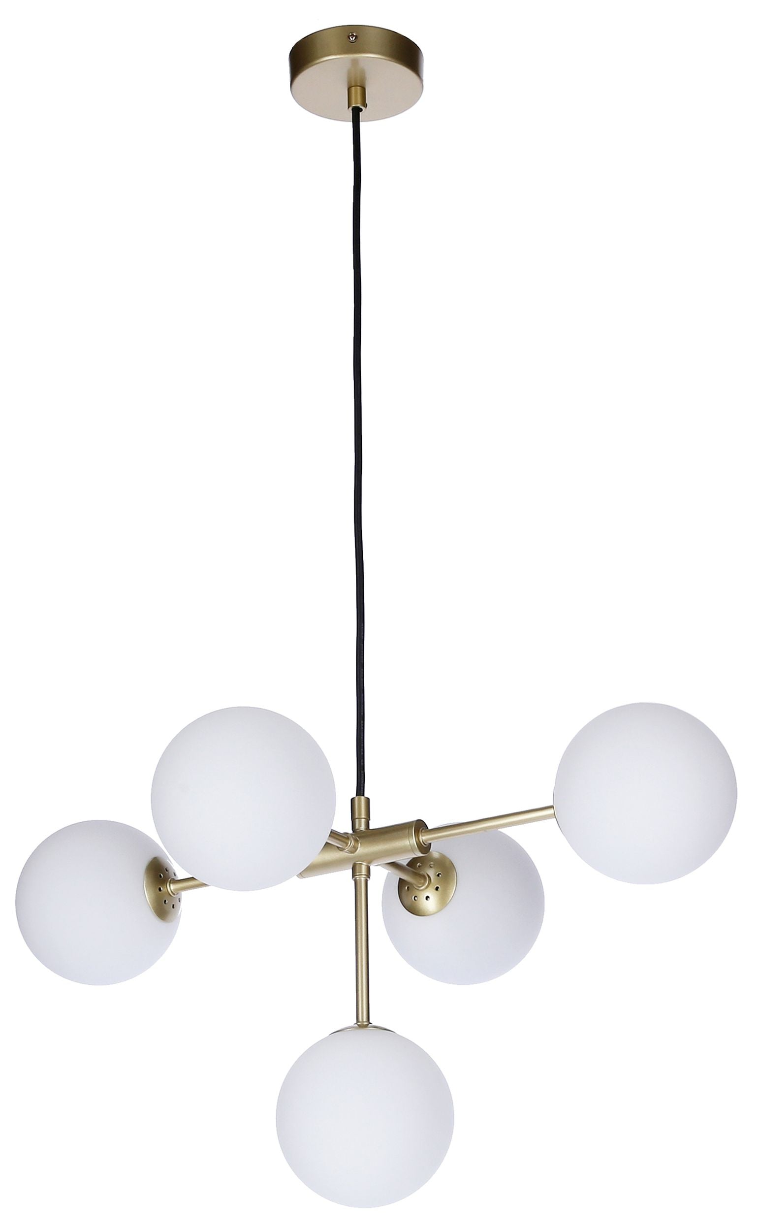 Lampa wisząca Mati x5 mosiężna z białymi kloszami