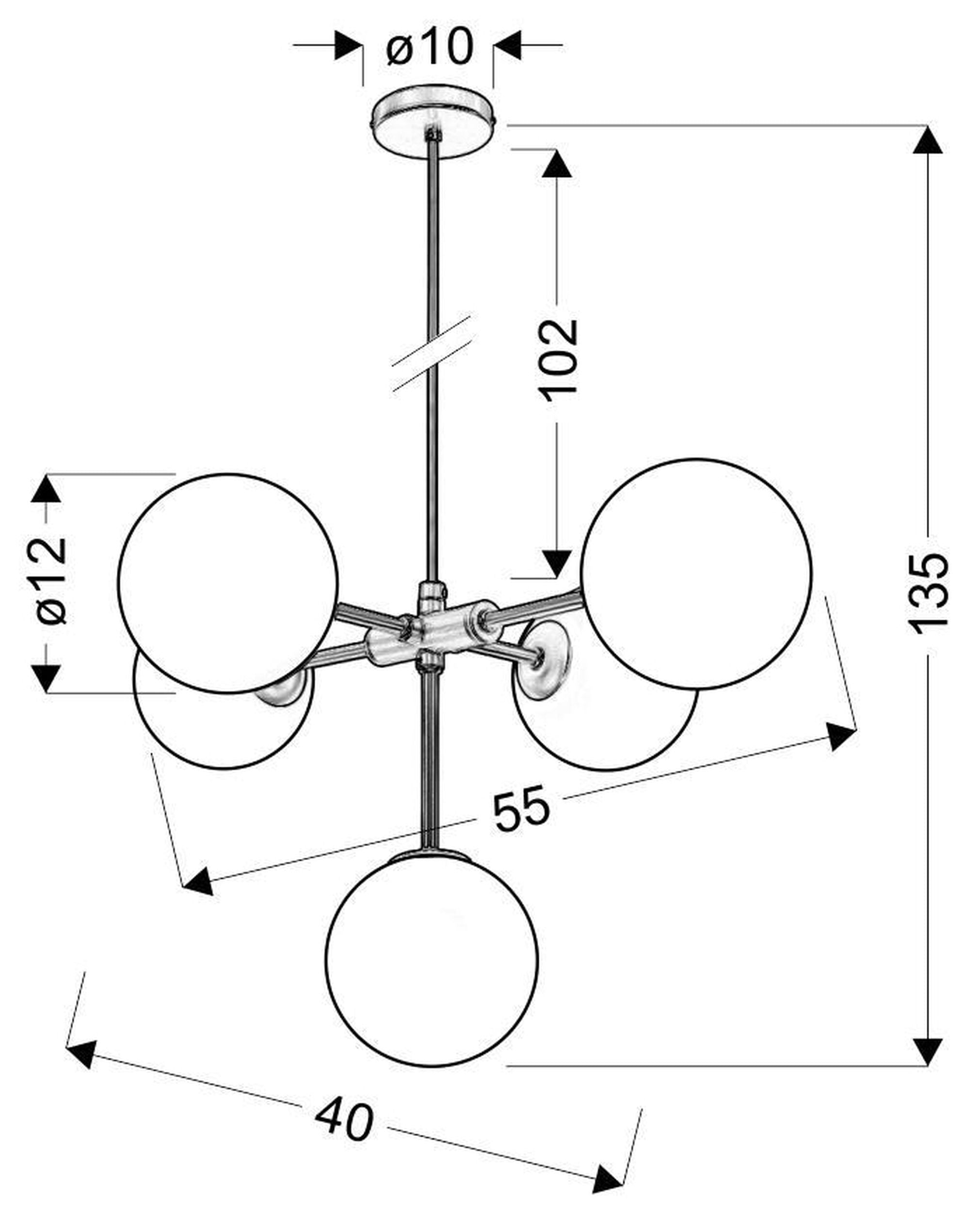 Lampa wisząca Mati x5 mosiężna z białymi kloszami