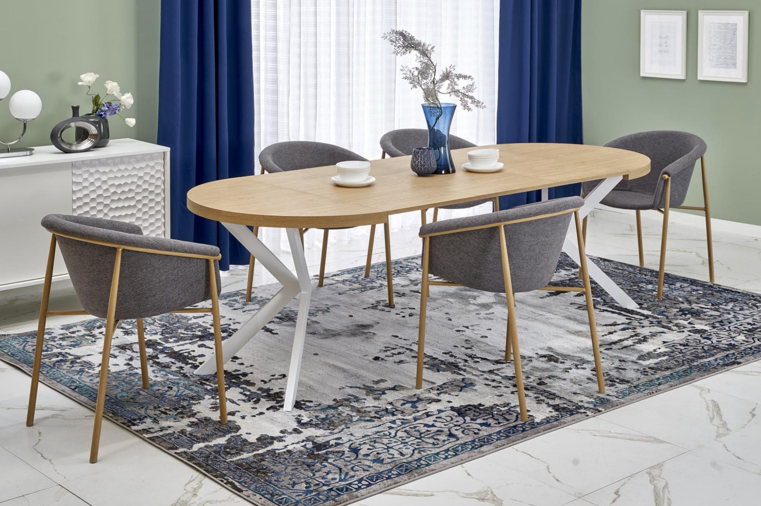 Stół rozkładany Obereler 100-250x100 cm dąb złoty/ biały