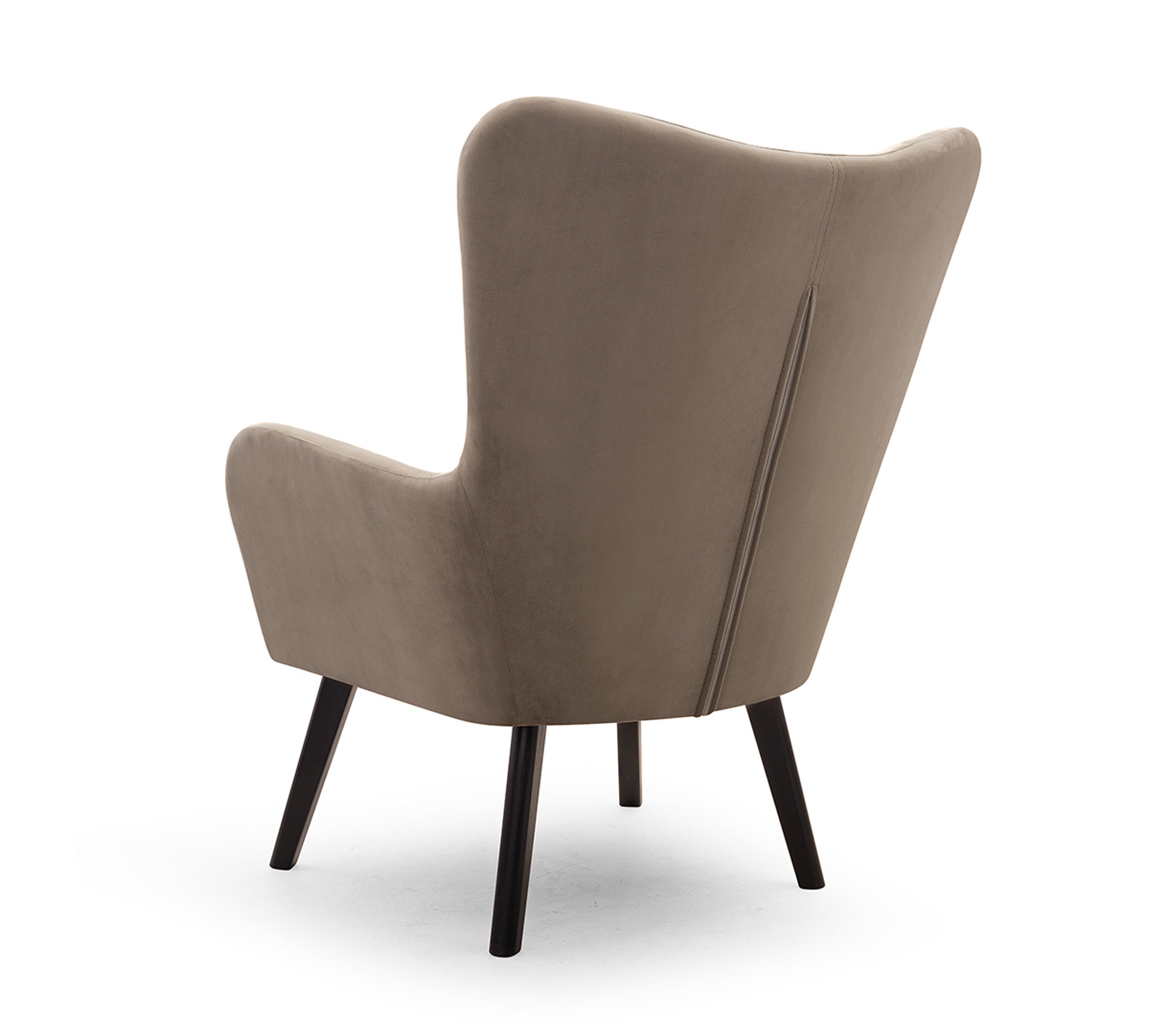 Stylowy fotel Lari: jasnobrązowy velvet, idealny do relaksu w salonie.