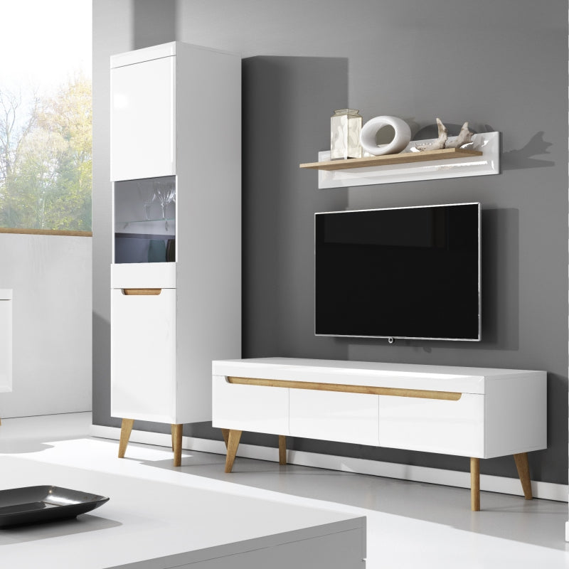 Witryna wąska Livinella biała z oświetleniem