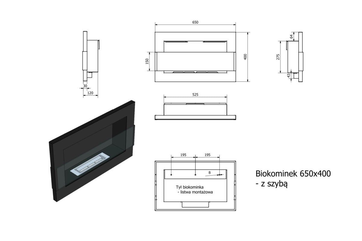Biokominek Astralis 65x40 cm z certyfikatem TÜV Czarny strukturalny
