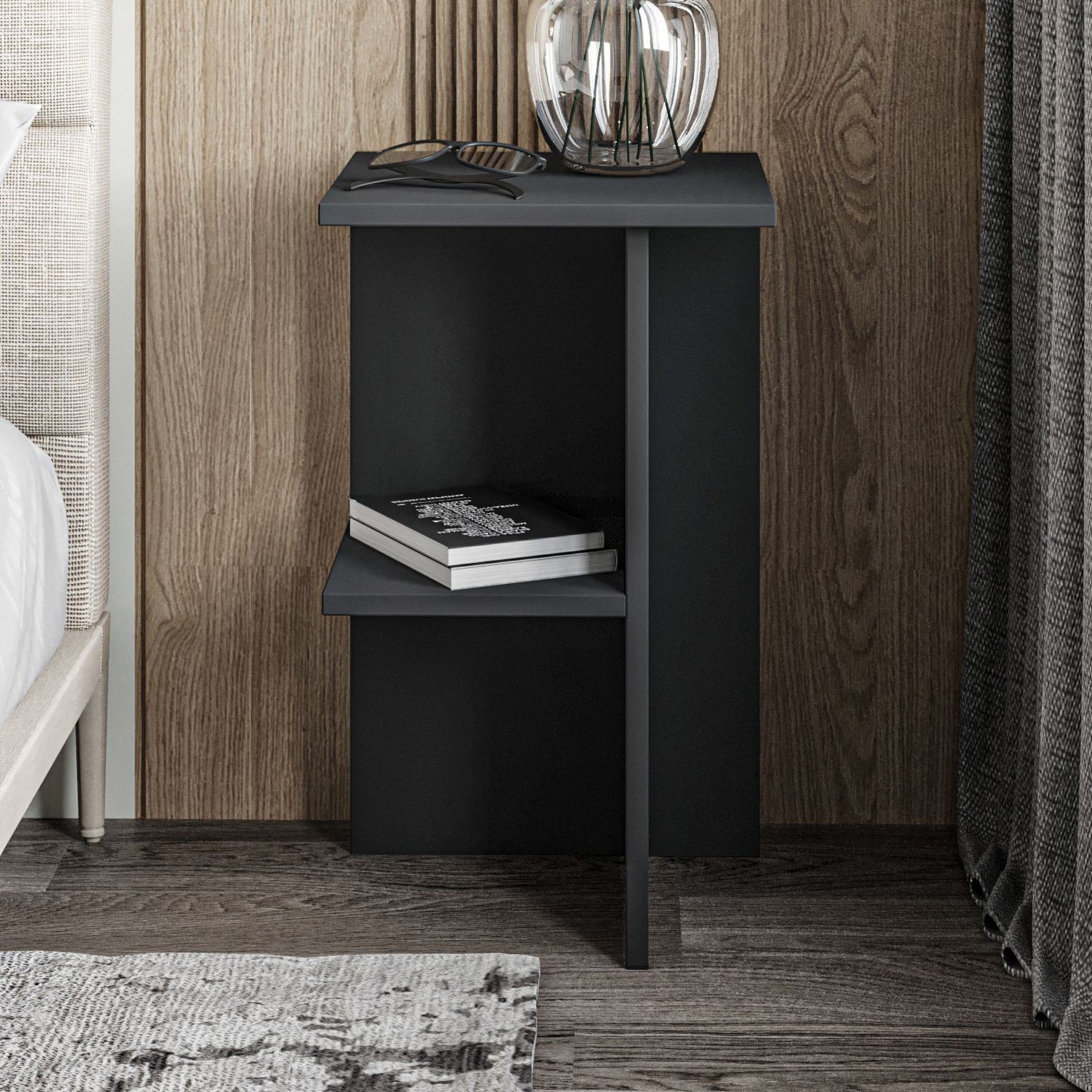 Stolik nocny Drooke 36 cm z półką grafitowy