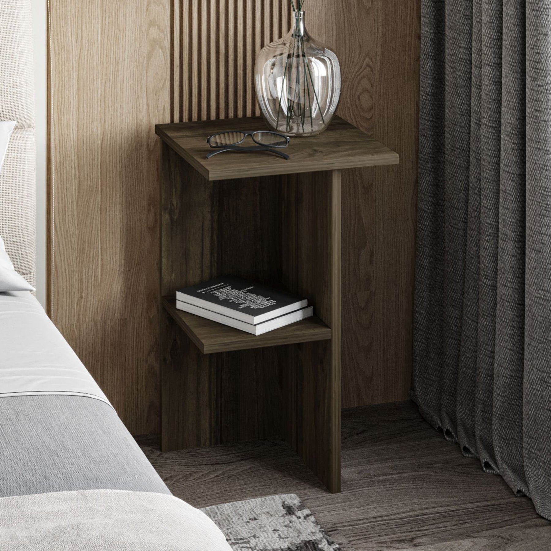 Stolik nocny Drooke 36 cm z półką orzech