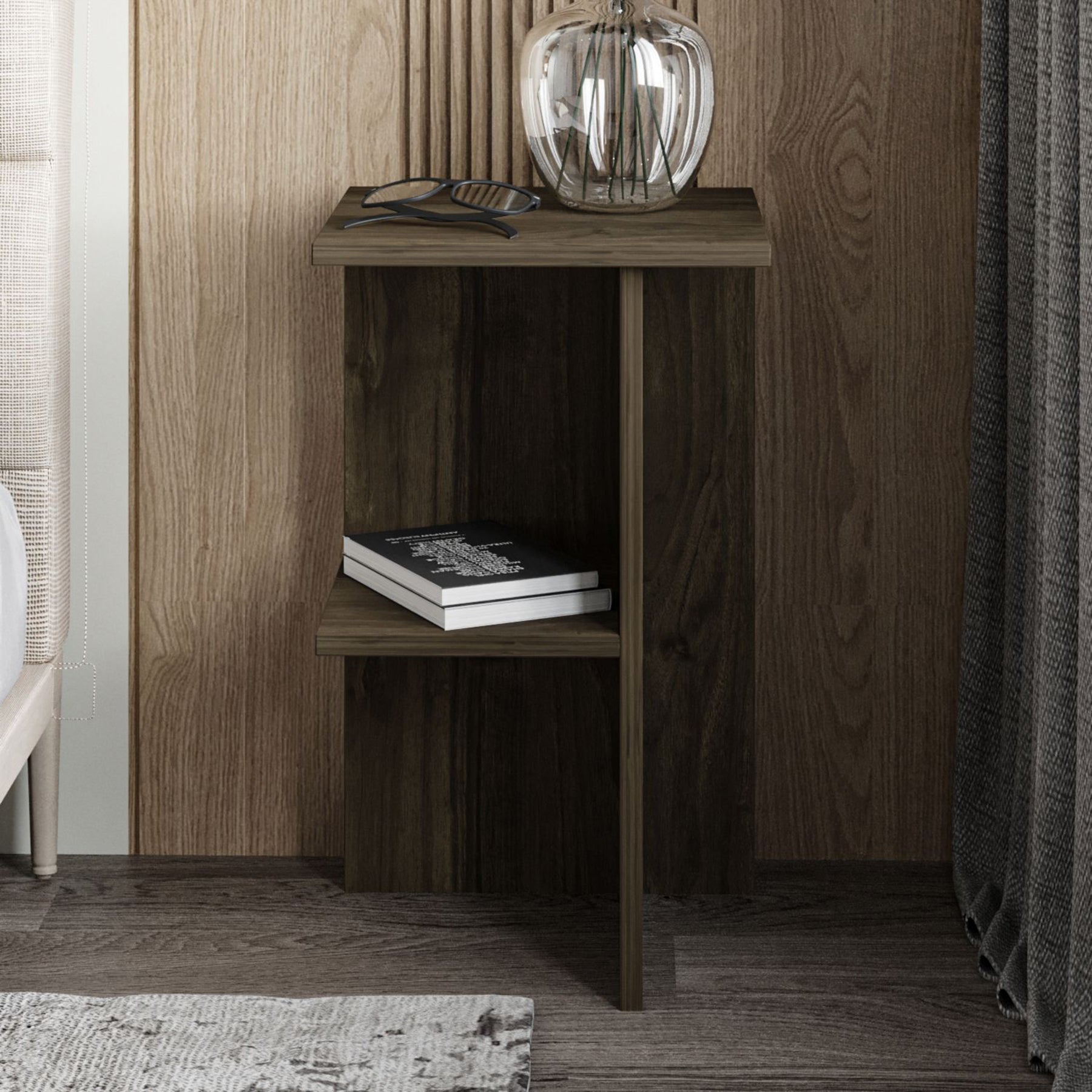 Stolik nocny Drooke 36 cm z półką orzech