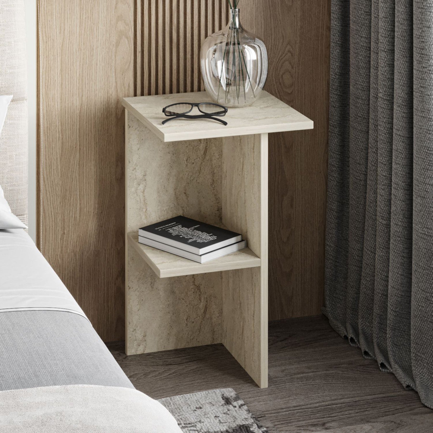 Stolik nocny Drooke 36 cm z półką trawertyn
