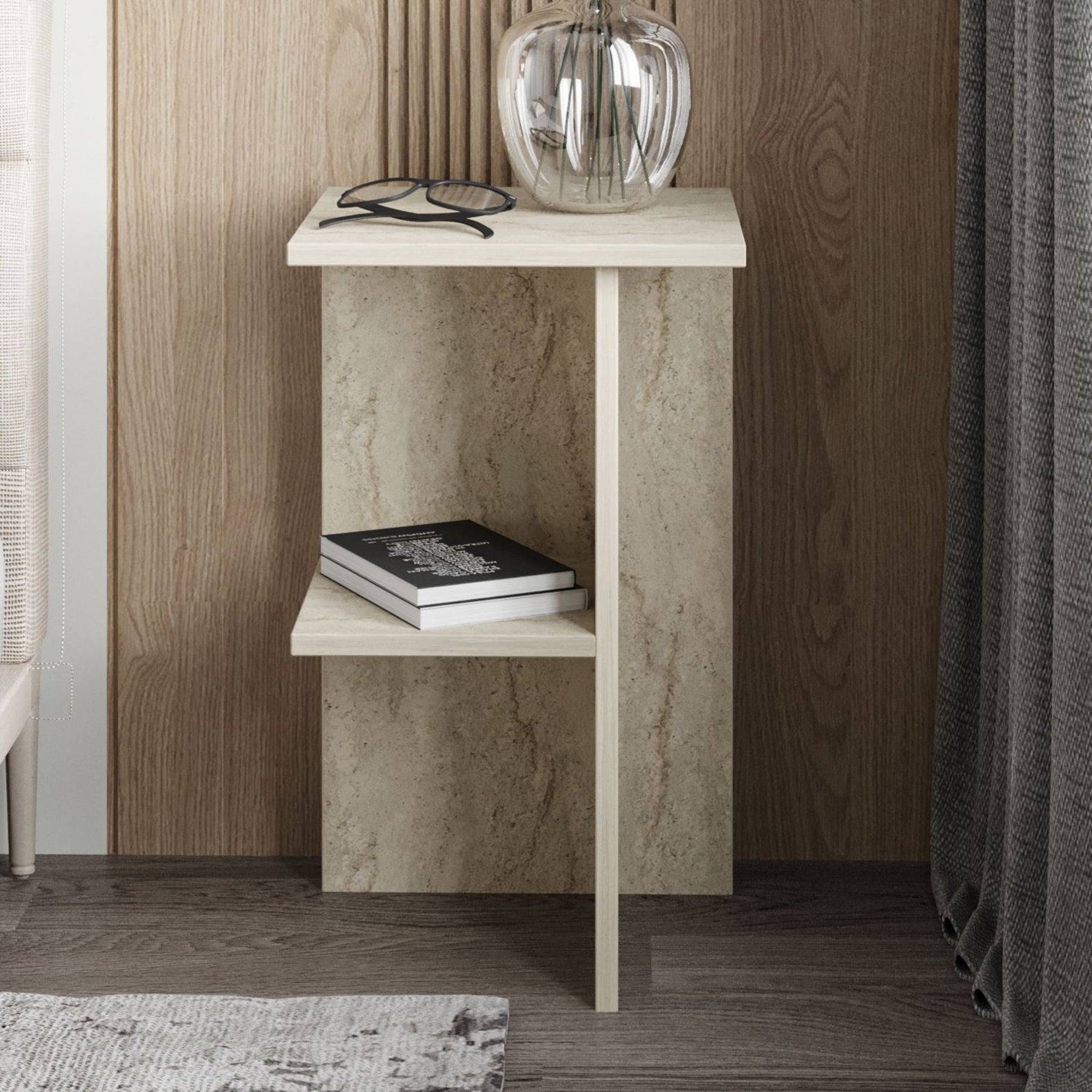 Stolik nocny Drooke 36 cm z półką trawertyn