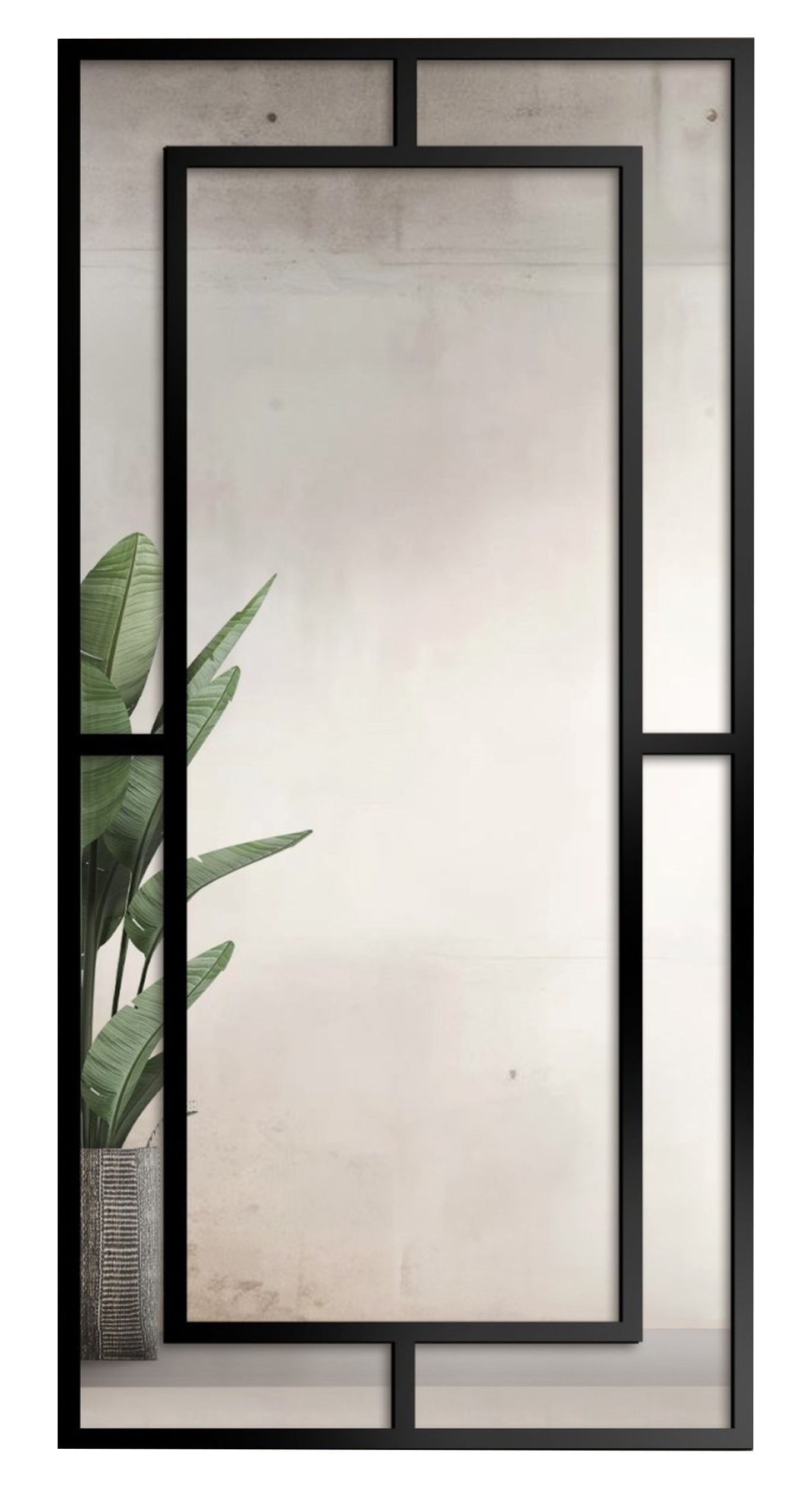 Lustro ścienne Gloria 180x80 cm ze szprosami w czarnej ramie