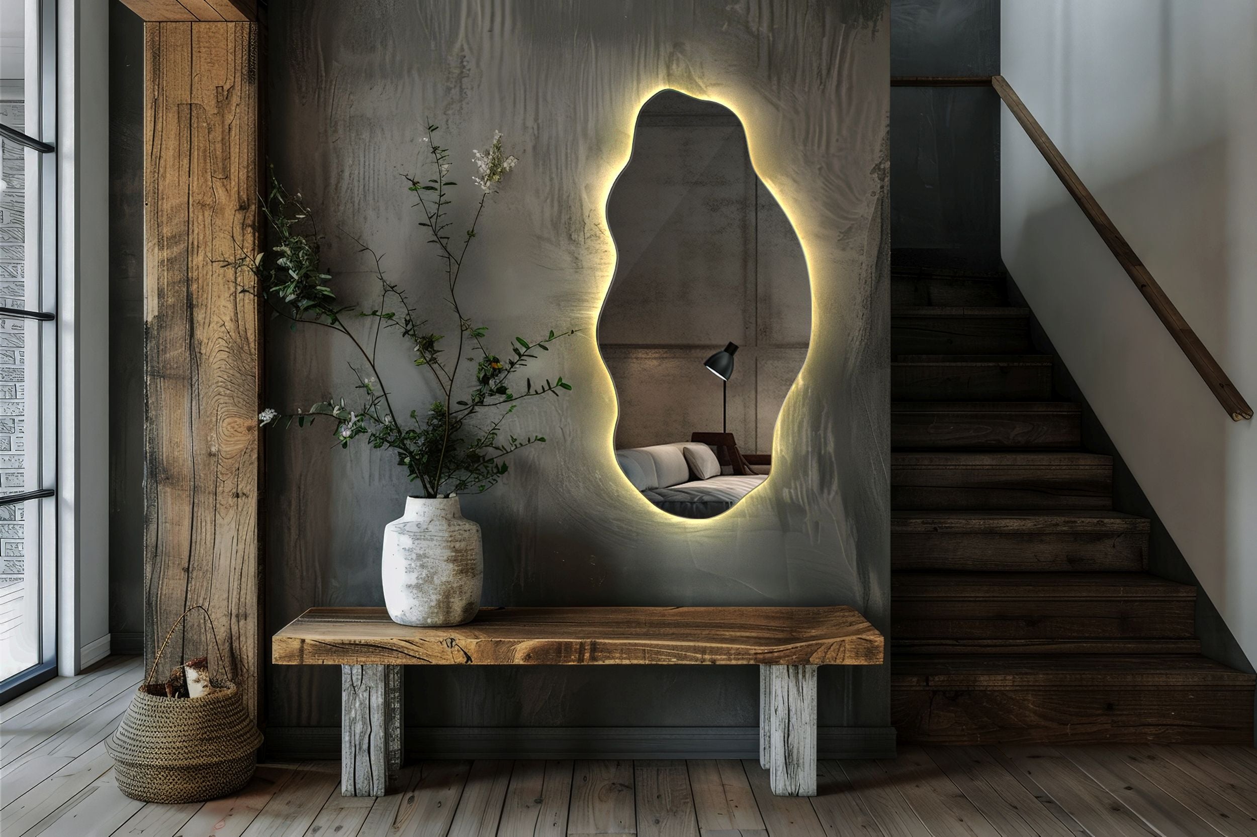 Lustro wiszące Museve z podświetleniem LED 80x40 cm