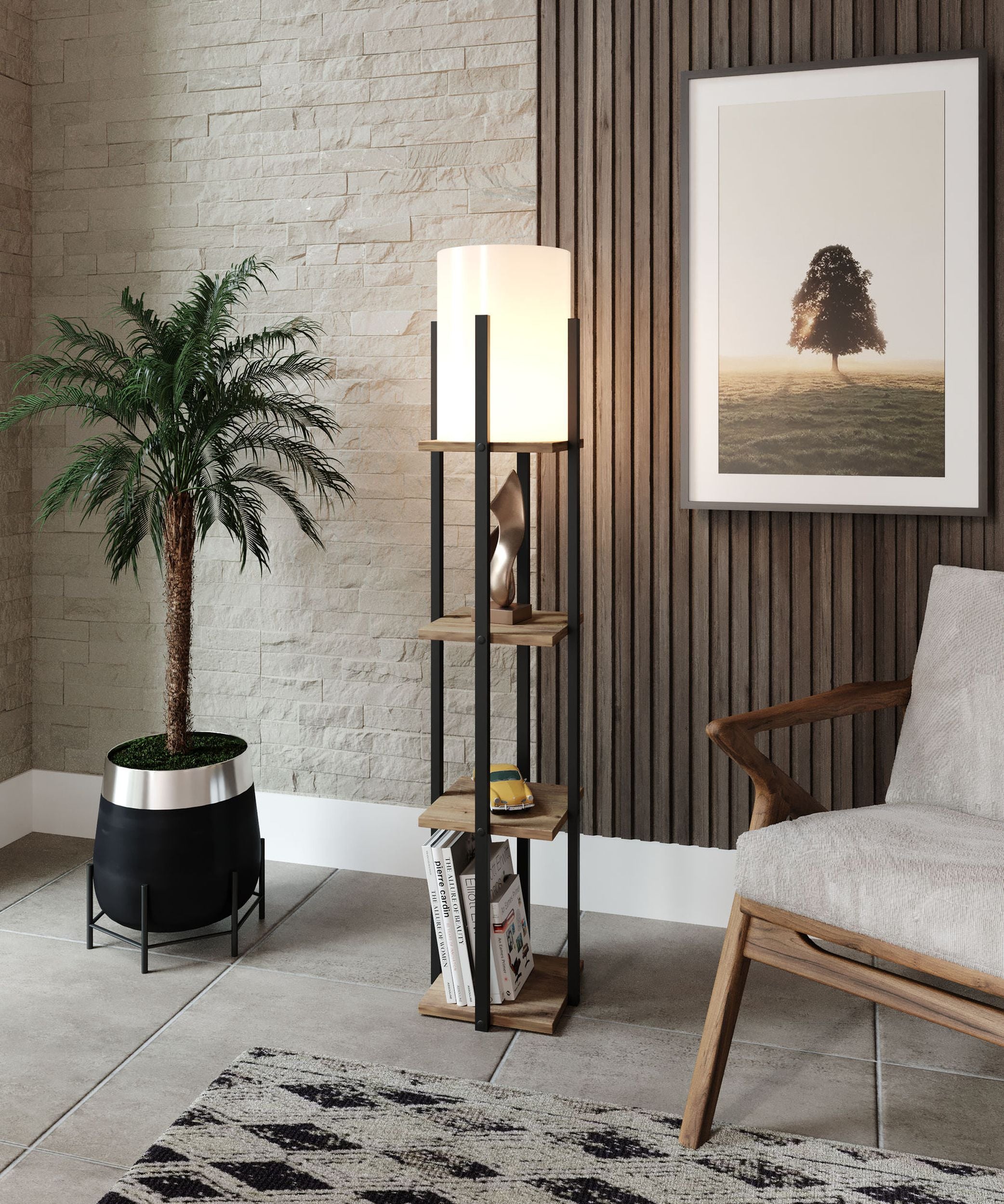 Lampa podłogowa Kumajo z półkami czarna
