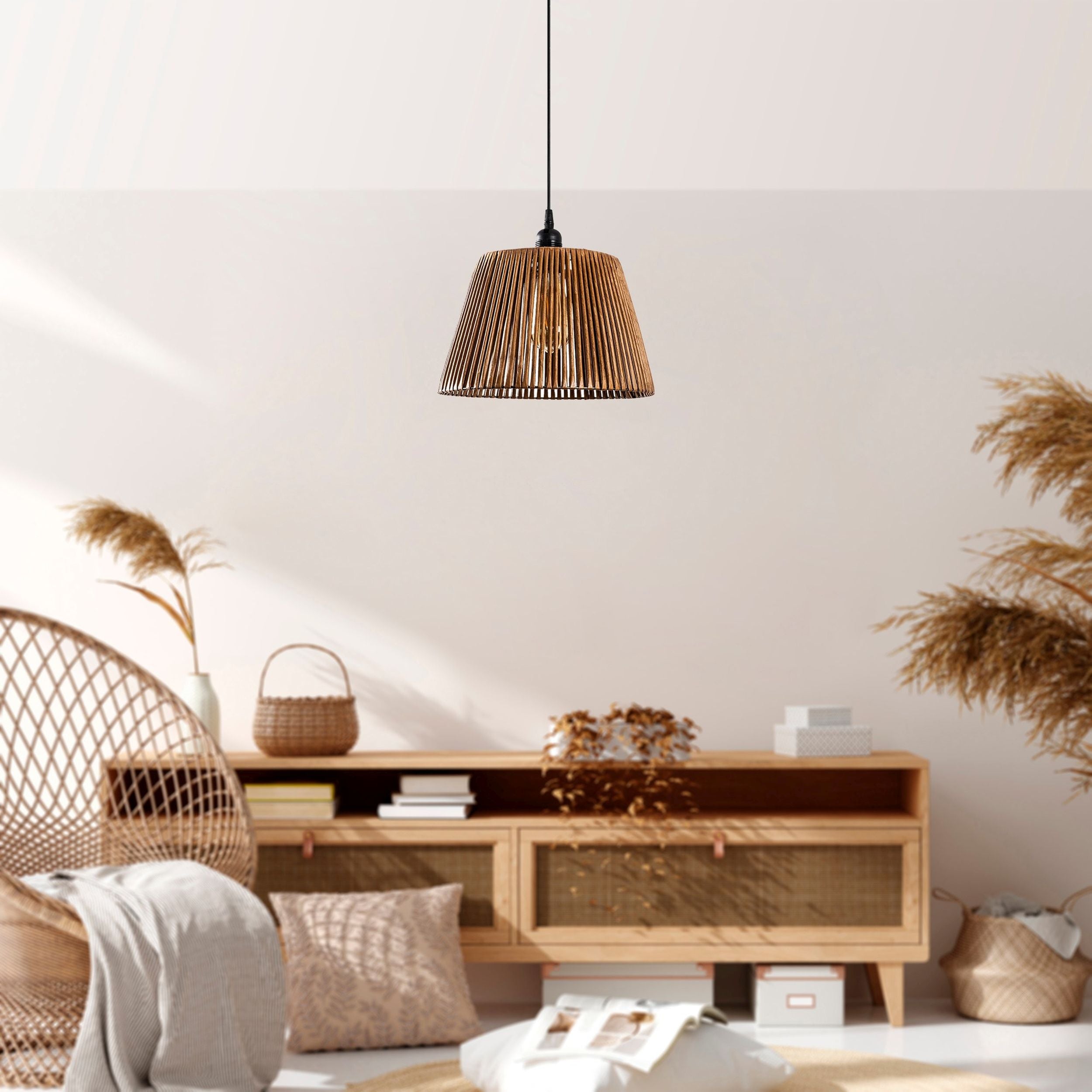 Lampa wisząca Skawsle średnica 30 cm bambusowy klosz