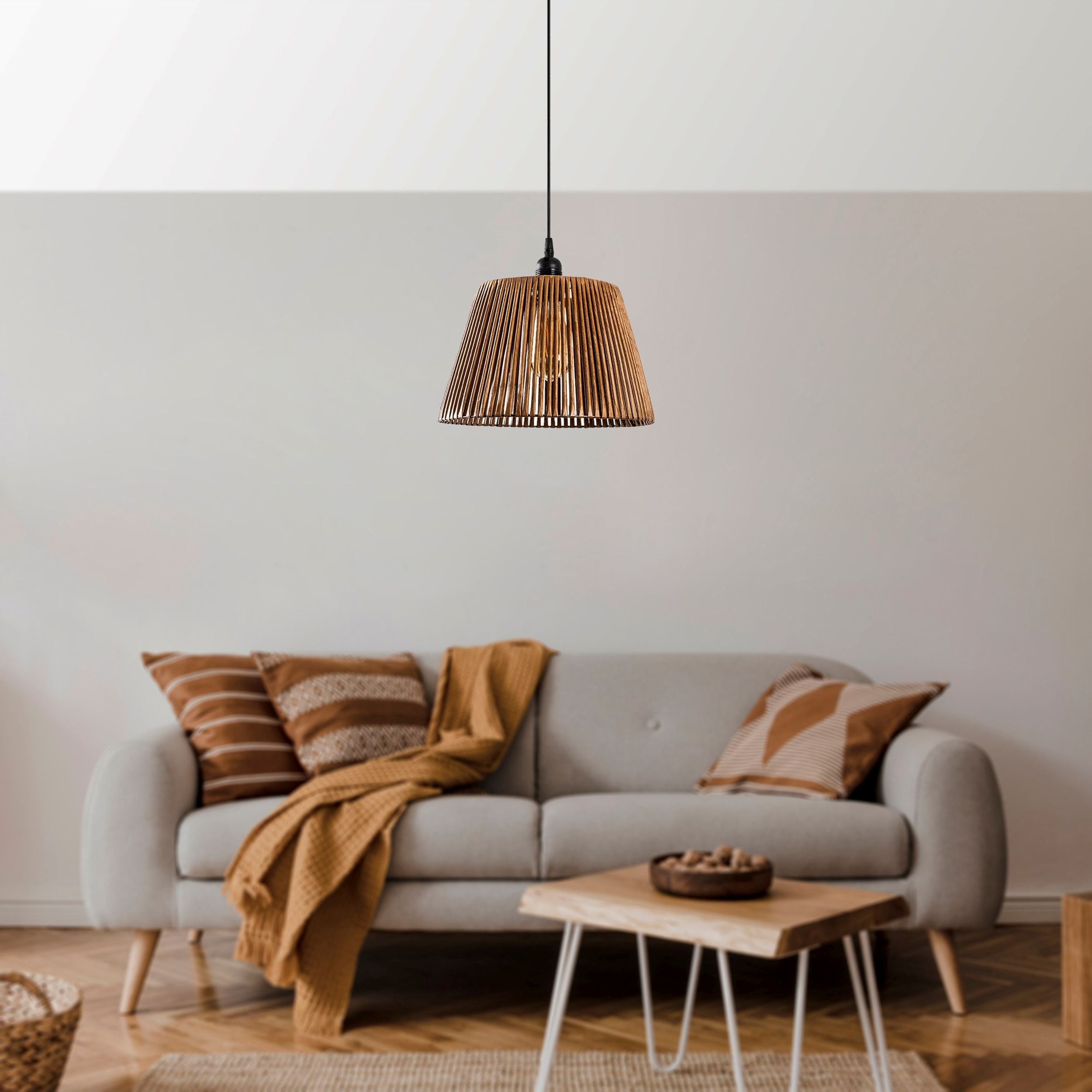Lampa wisząca Skawsle średnica 30 cm bambusowy klosz