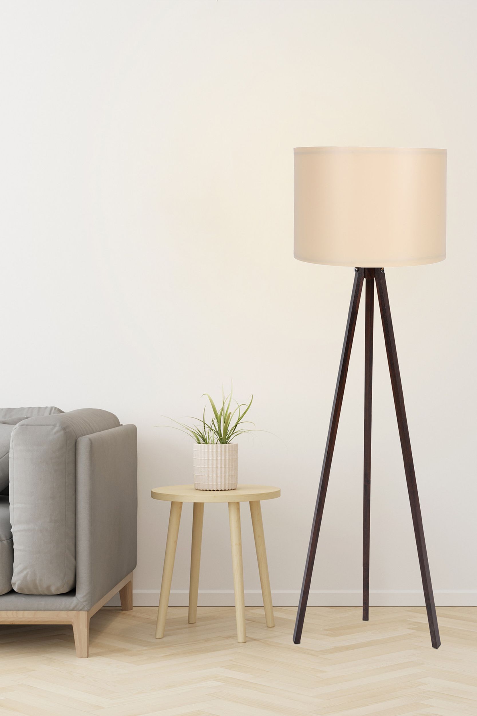 Lampa podłogowa Nepater kremowa na ciemnobrązowym stelażu