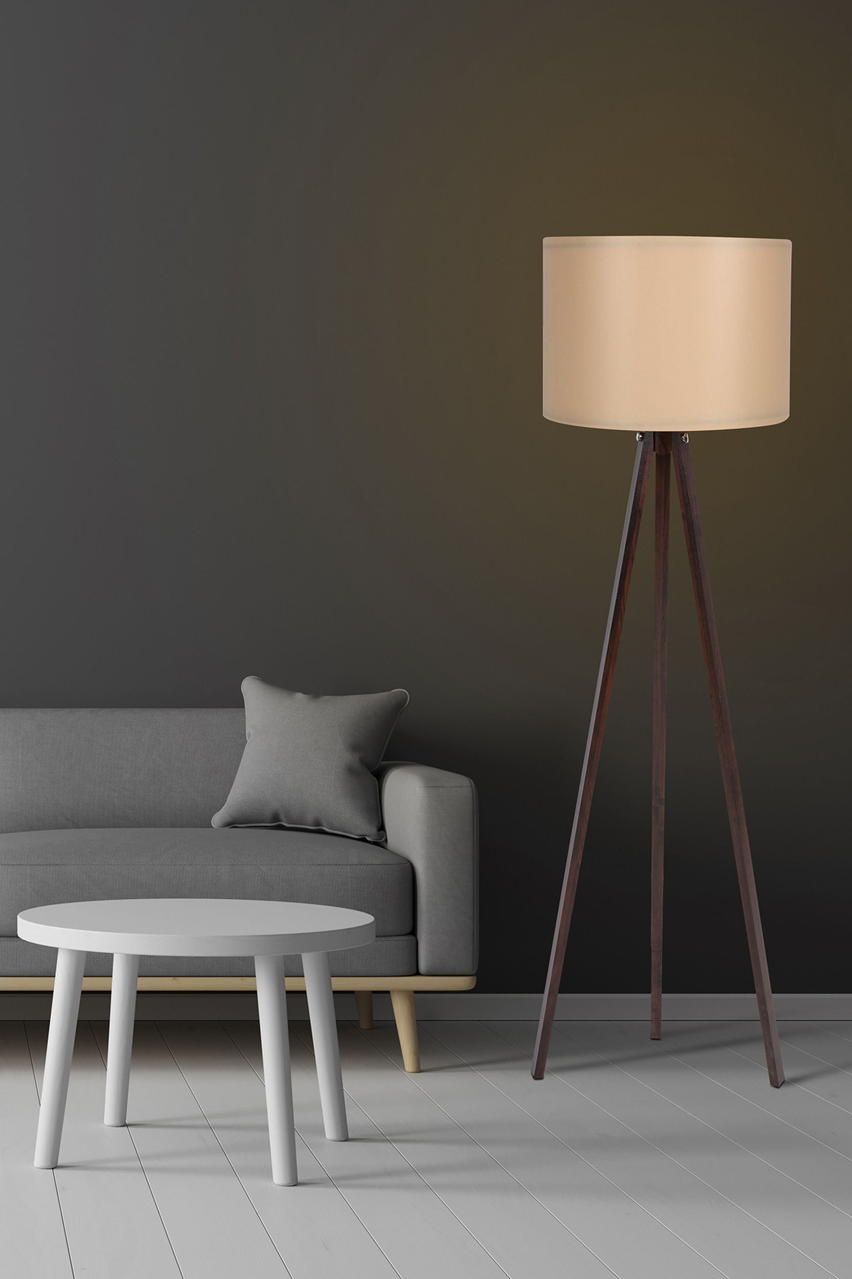 Lampa podłogowa Nepater kremowa na ciemnobrązowym stelażu