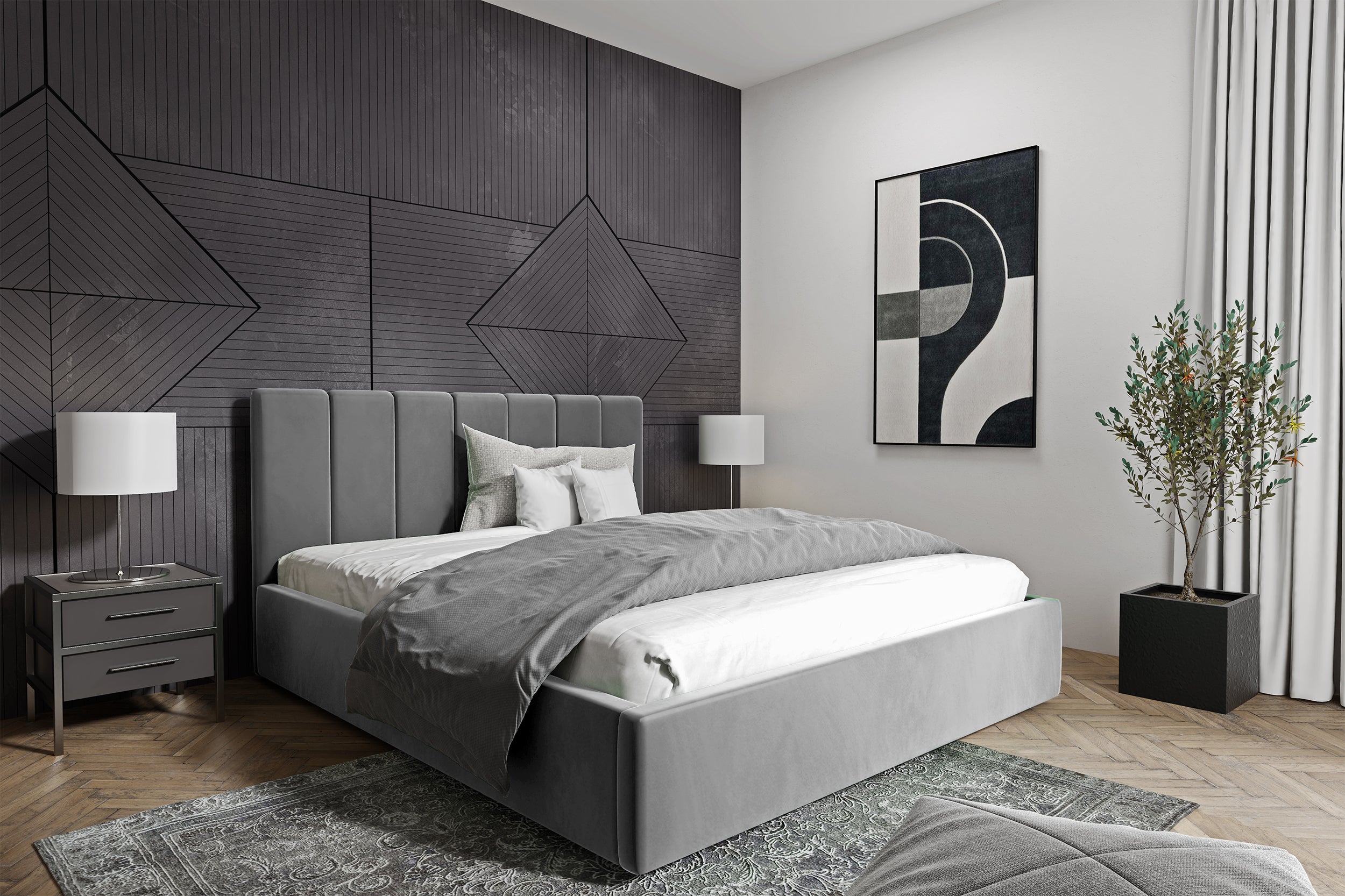 Łóżko tapicerowane Isara 140x200 cm z pojemnikiem szare welur