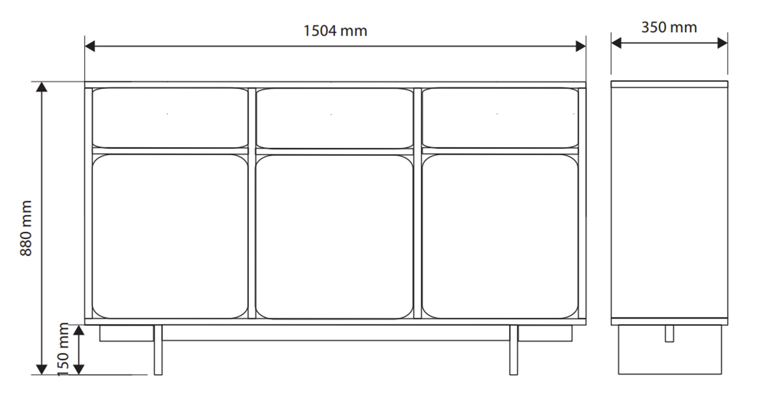 Komoda trzydrzwiowa Wuwu z trzema szufladami 150 cm szarobeżowa