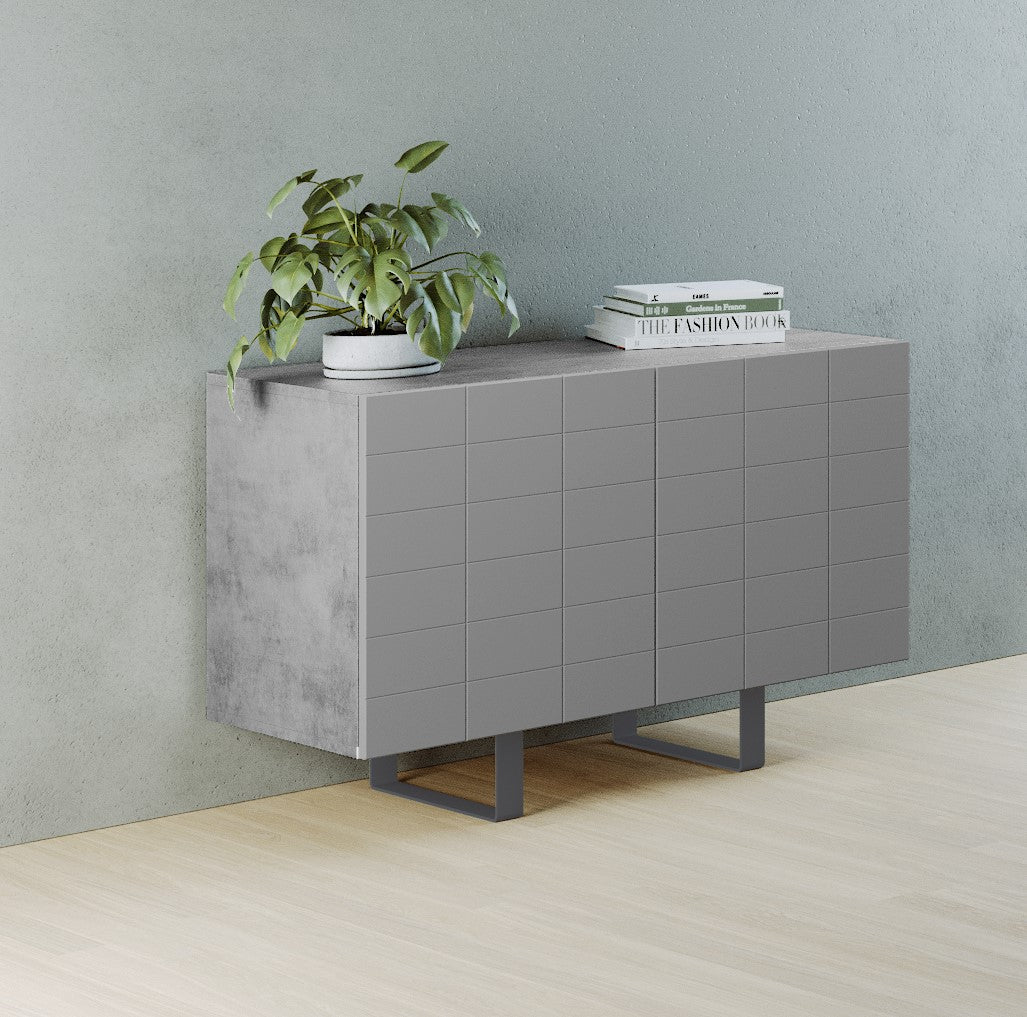 Włoska komoda dwudrzwiowa Gondil 110 cm z przetworzonych butelek PET Beton/Szary