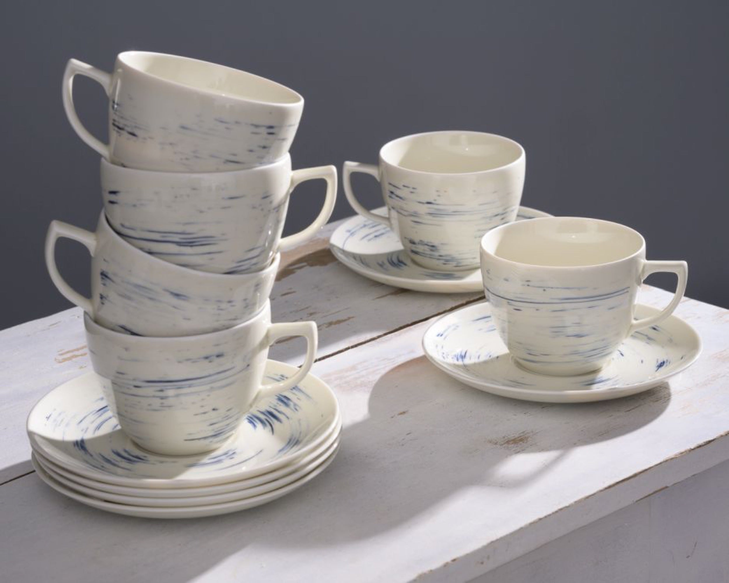 Zestaw 6 filiżanek porcelanowych City beżowo-niebieski