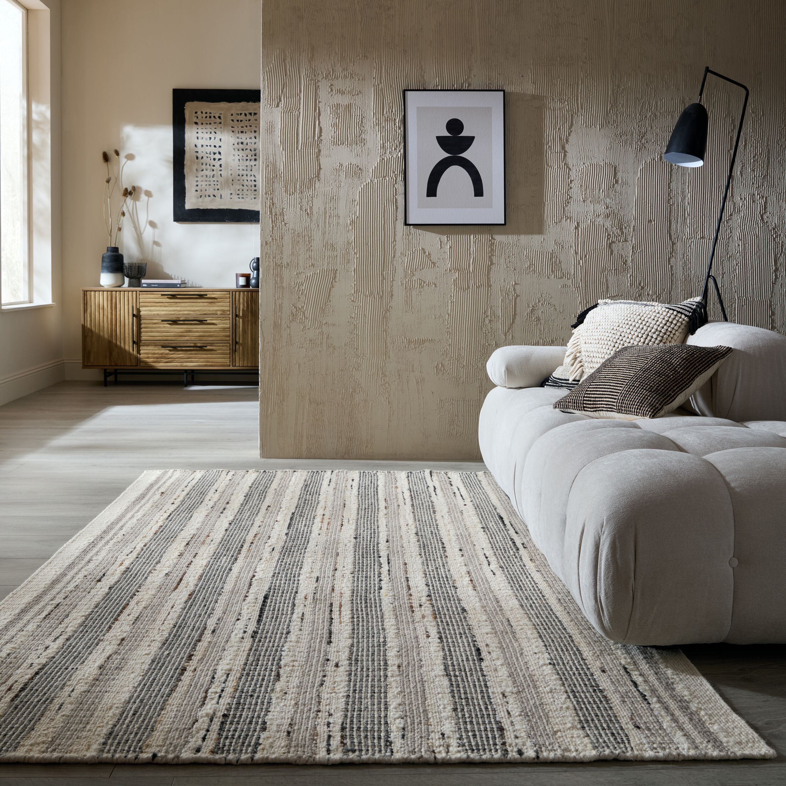 Dywan z wełną Veya Stripe 160x230 cm beżowy