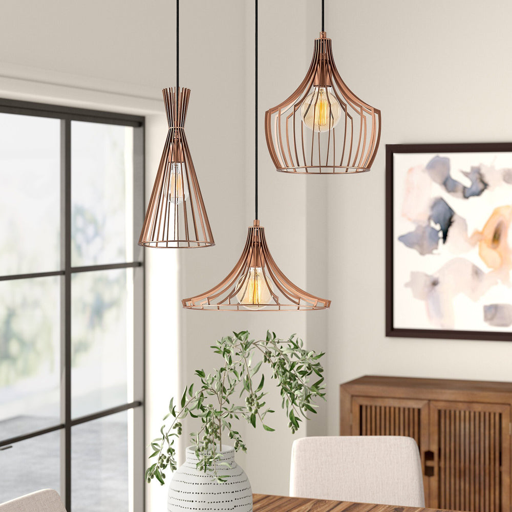 Lampa wisząca Tojil x3 na okrągłej podsufitce asymetryczna miedziana