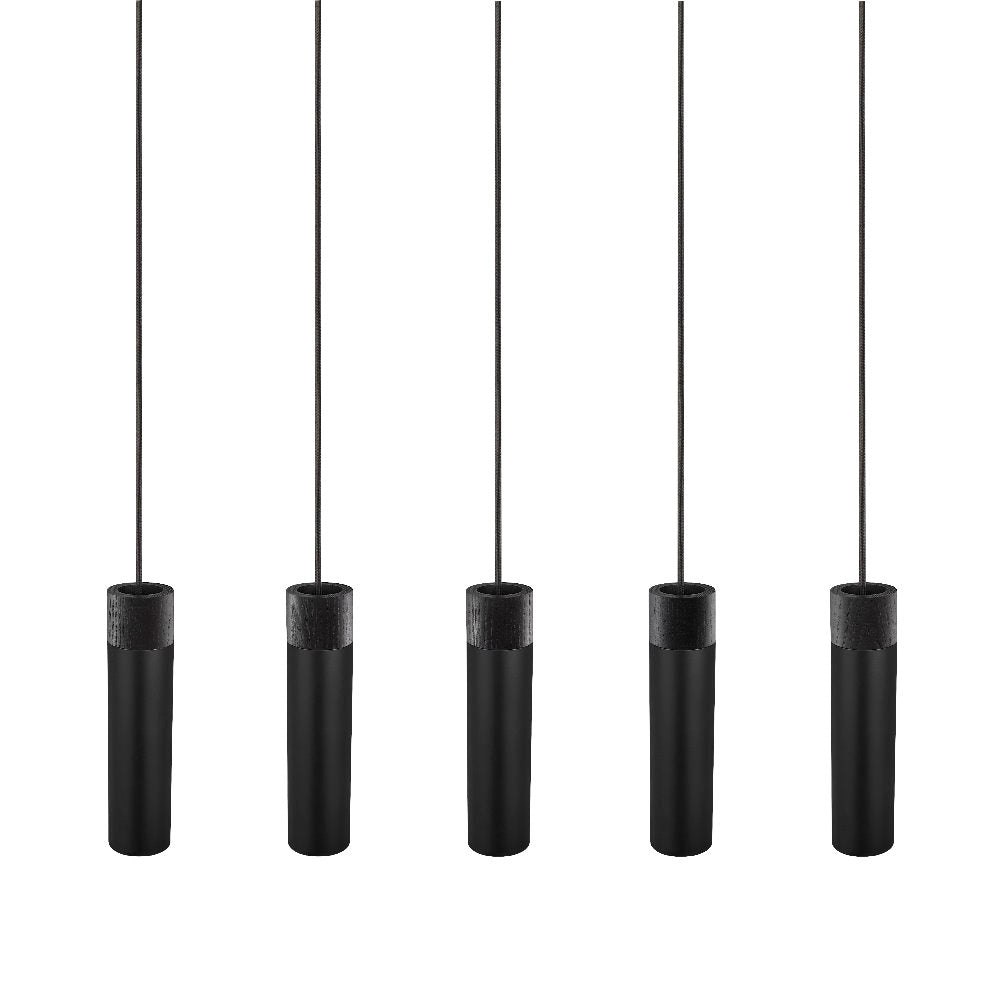 Lampa wisząca Tilo x5 czarna z drewnianym pierścieniem