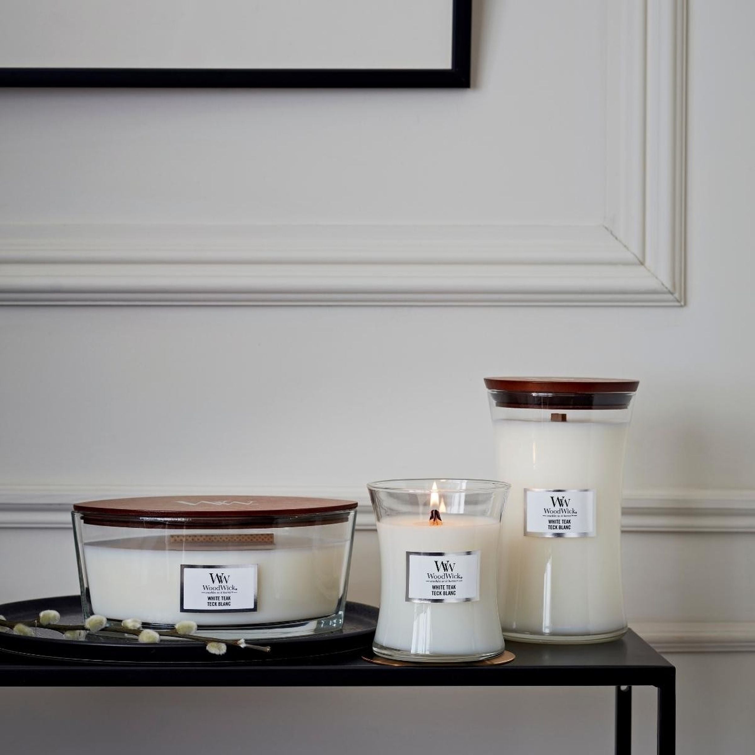 Świeca zapachowa Woodwick White Teak 275 g