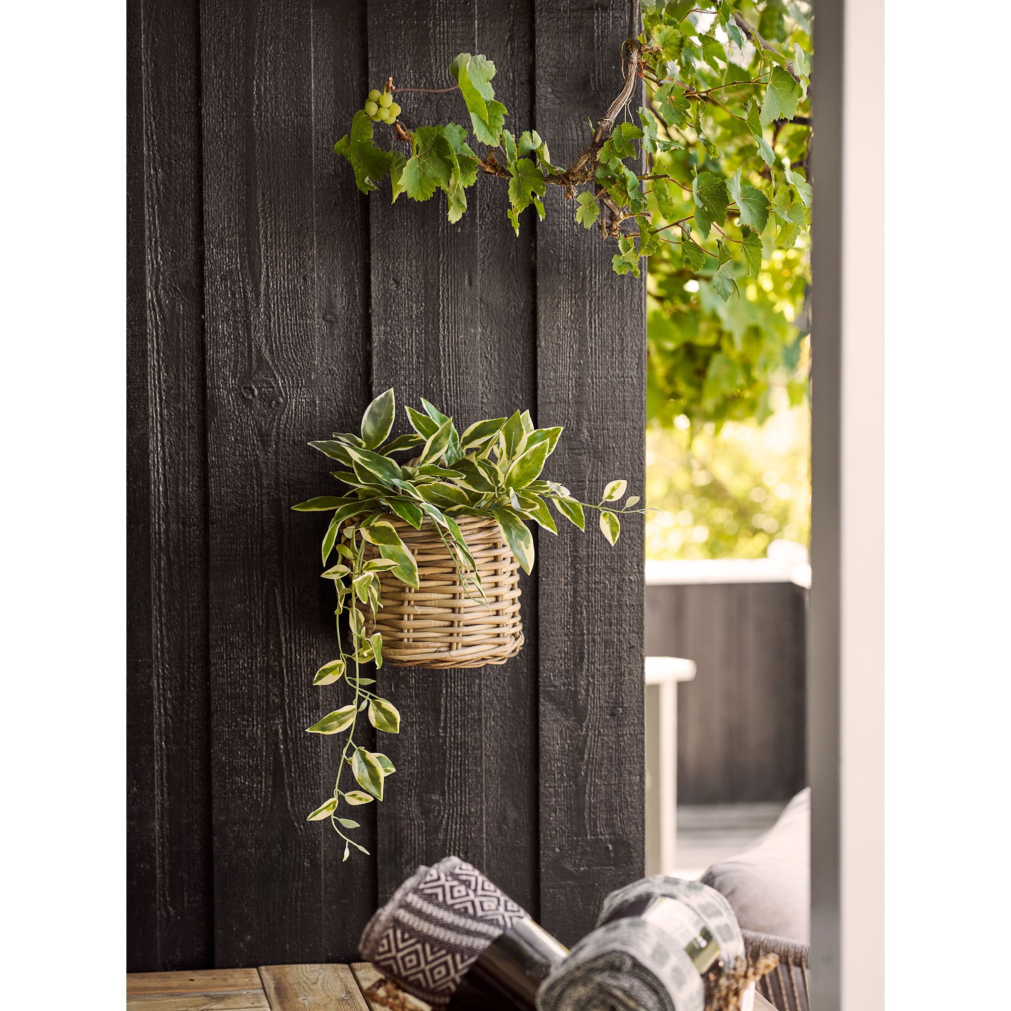 Kosz Keli 37x27x23 cm kubu rattan beżowy