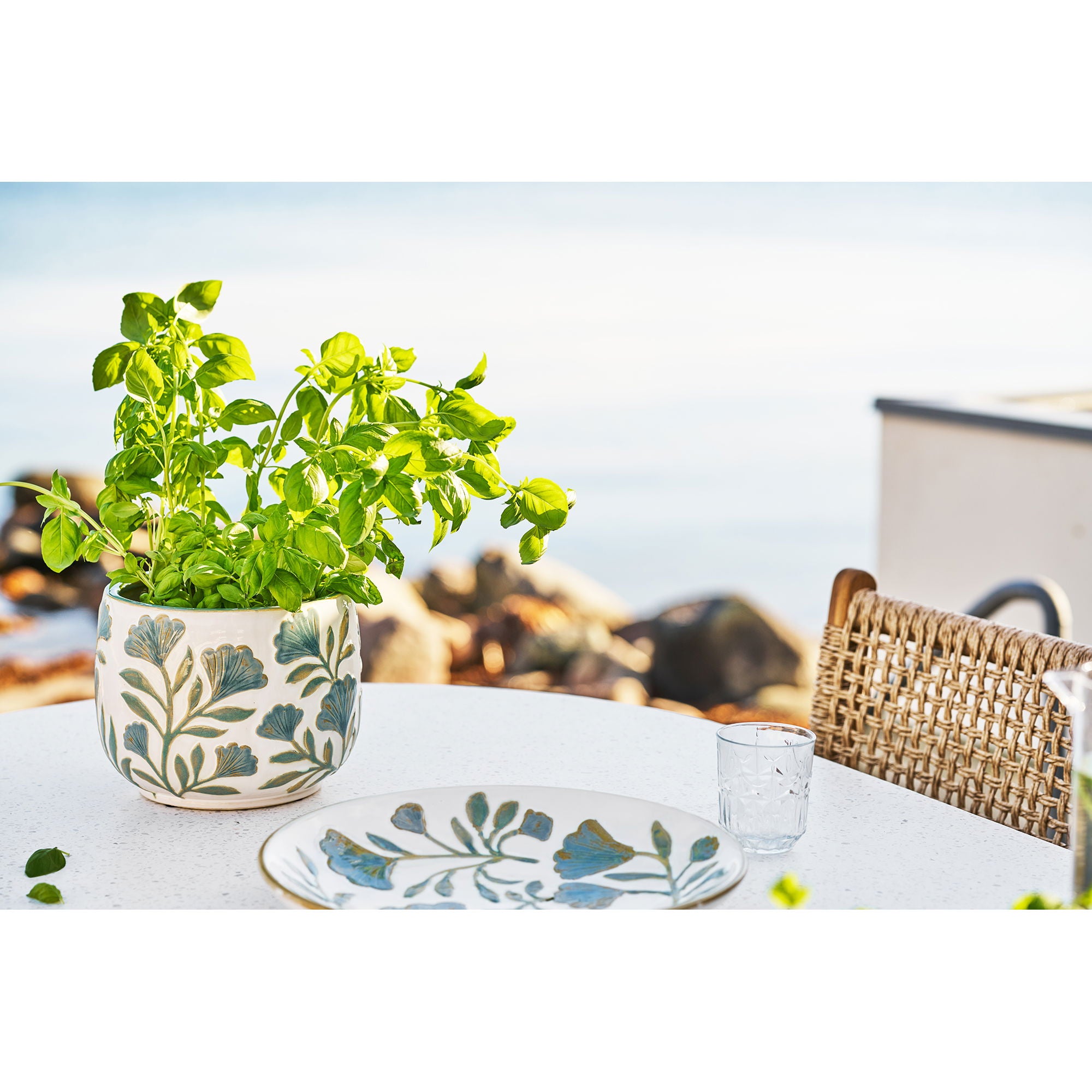 Doniczka ceramiczna o kwiecistym wzorze Florisas ø22,5x17,5 cm biało-zielona