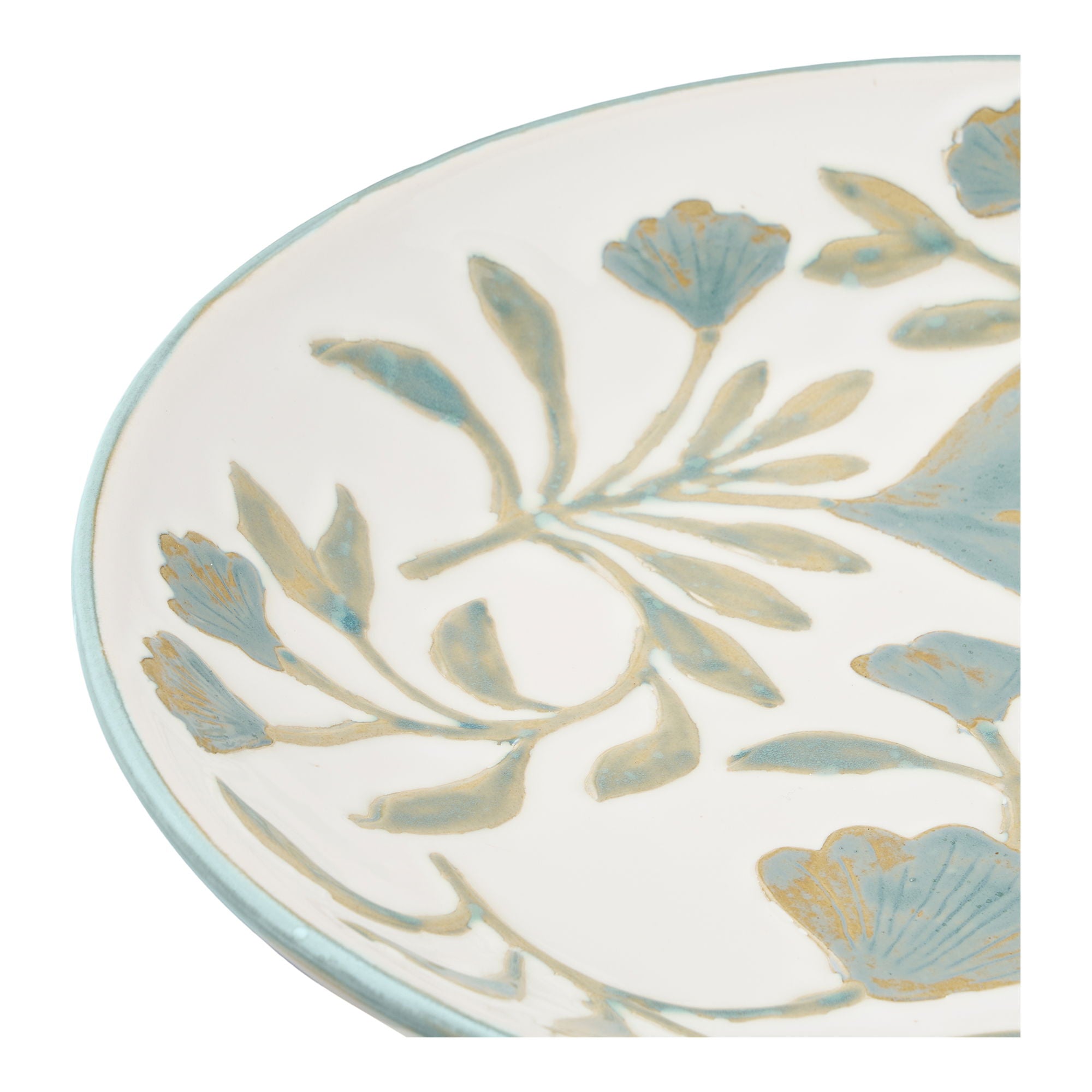 Taca ceramiczna o kwiecistym wzorze Dulis ø35,5x5 cm biało-zielona