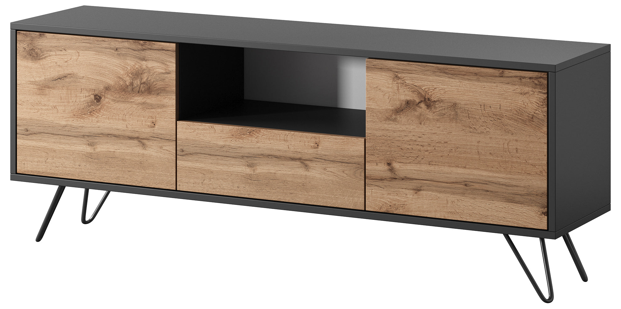 Szafka RTV Ploystea 137 cm Czarny / dąb wotan