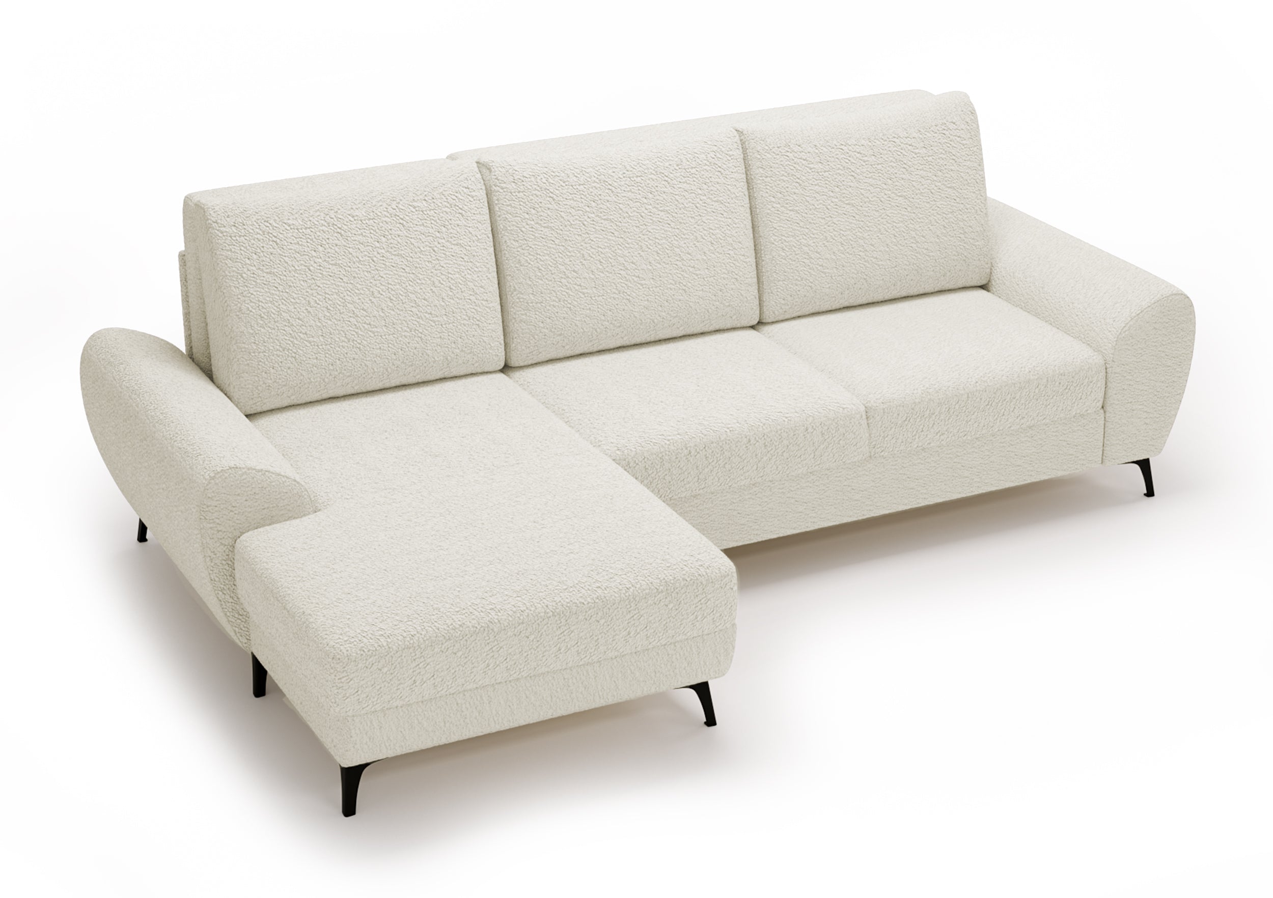 Narożnik z funkcją spania Minila L-kształtny z pojemnikiem kremowy boucle lewostronny