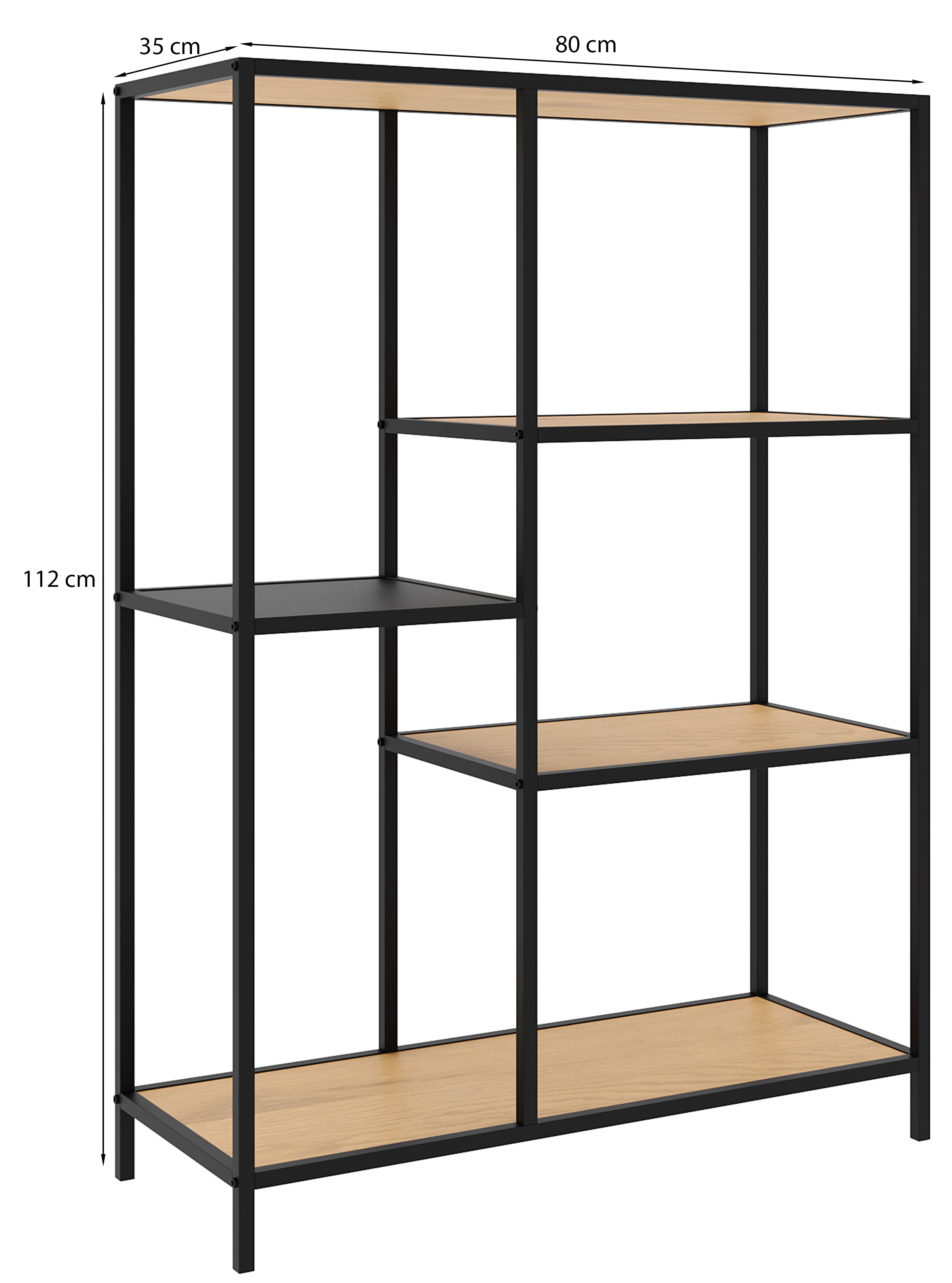 Regał otwarty Koneso 112 cm z pięcioma półkami dąb/czarny