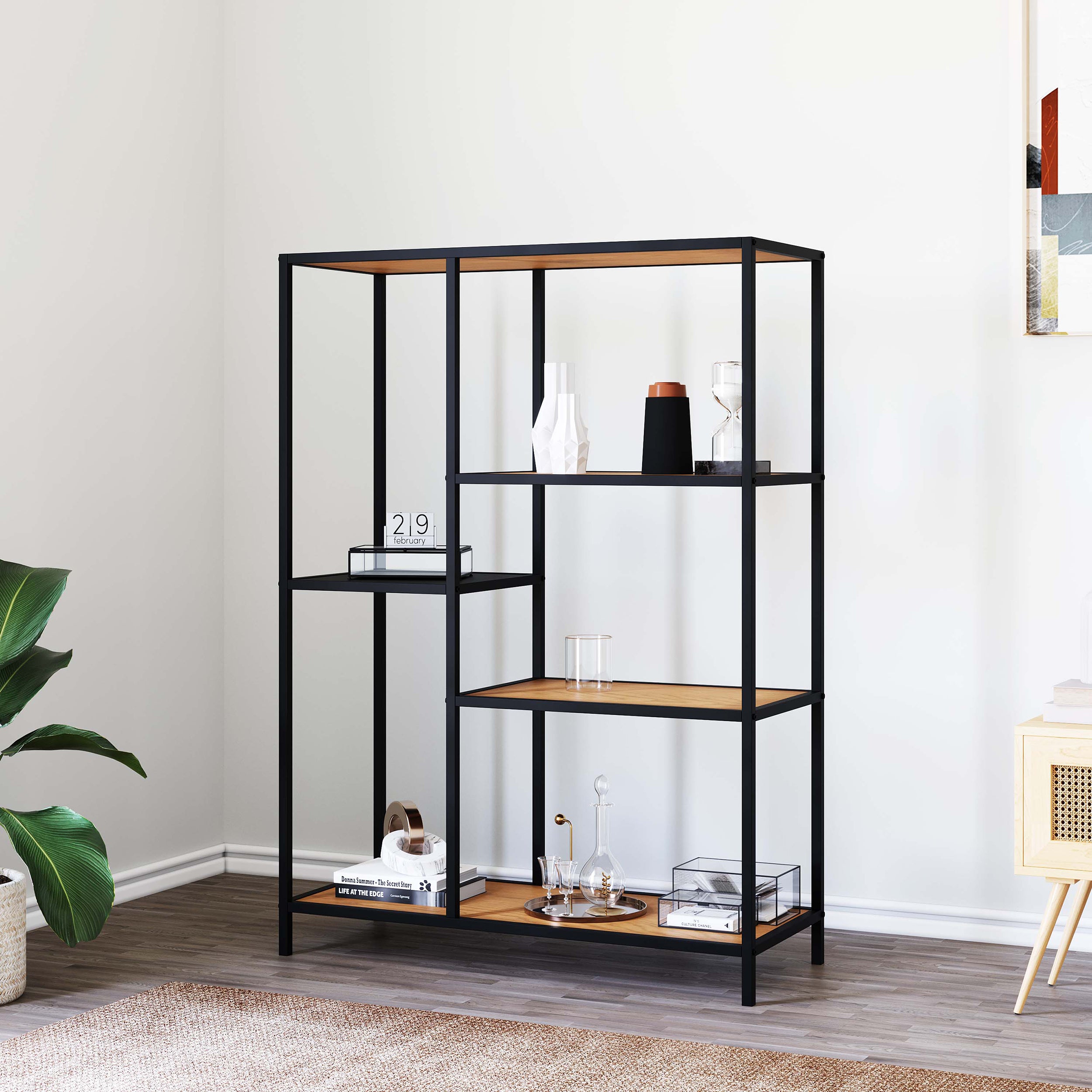 Regał otwarty Koneso 112 cm z pięcioma półkami dąb/czarny