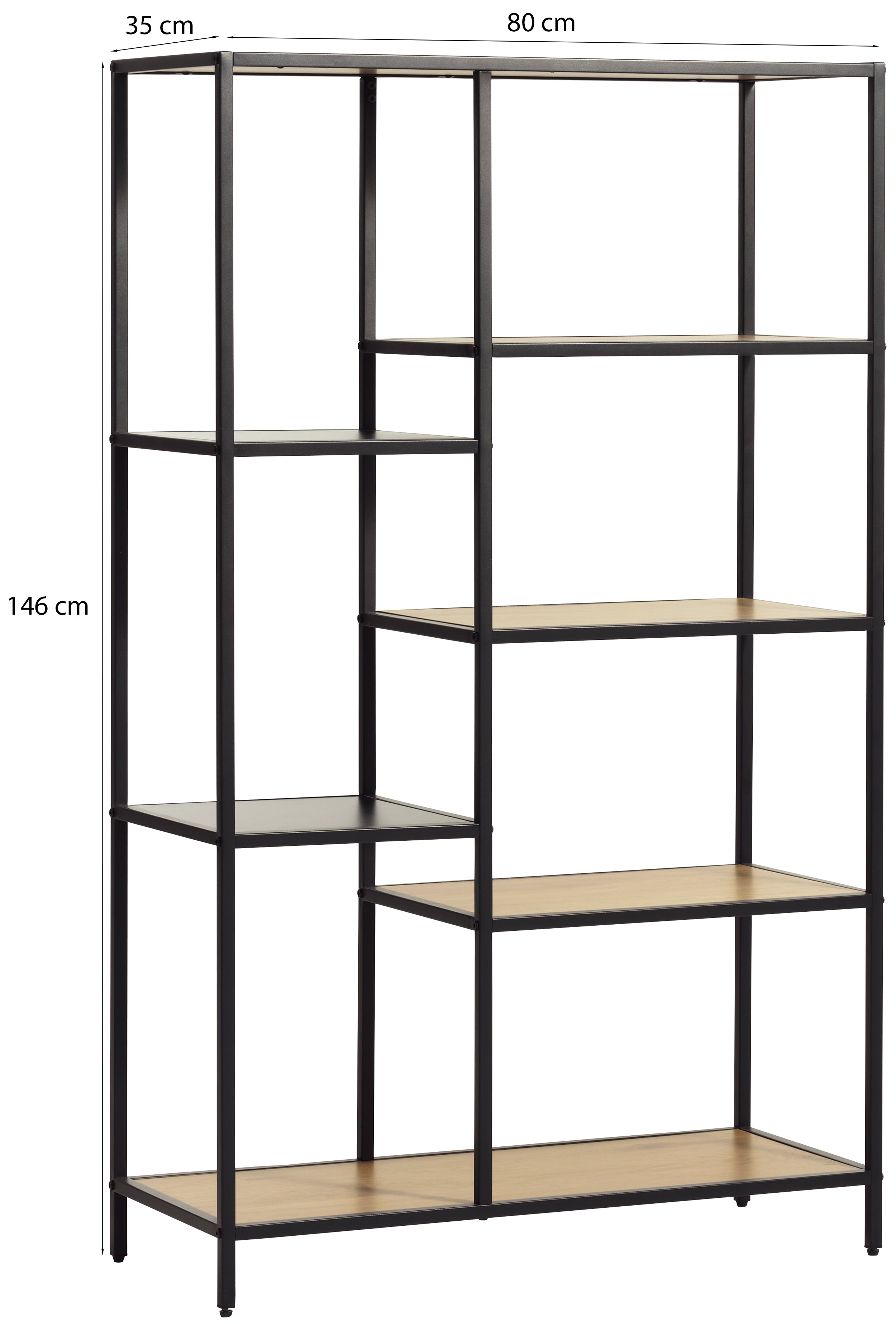 Regał otwarty Koneso 146 cm z siedmioma półkami dąb/czarny