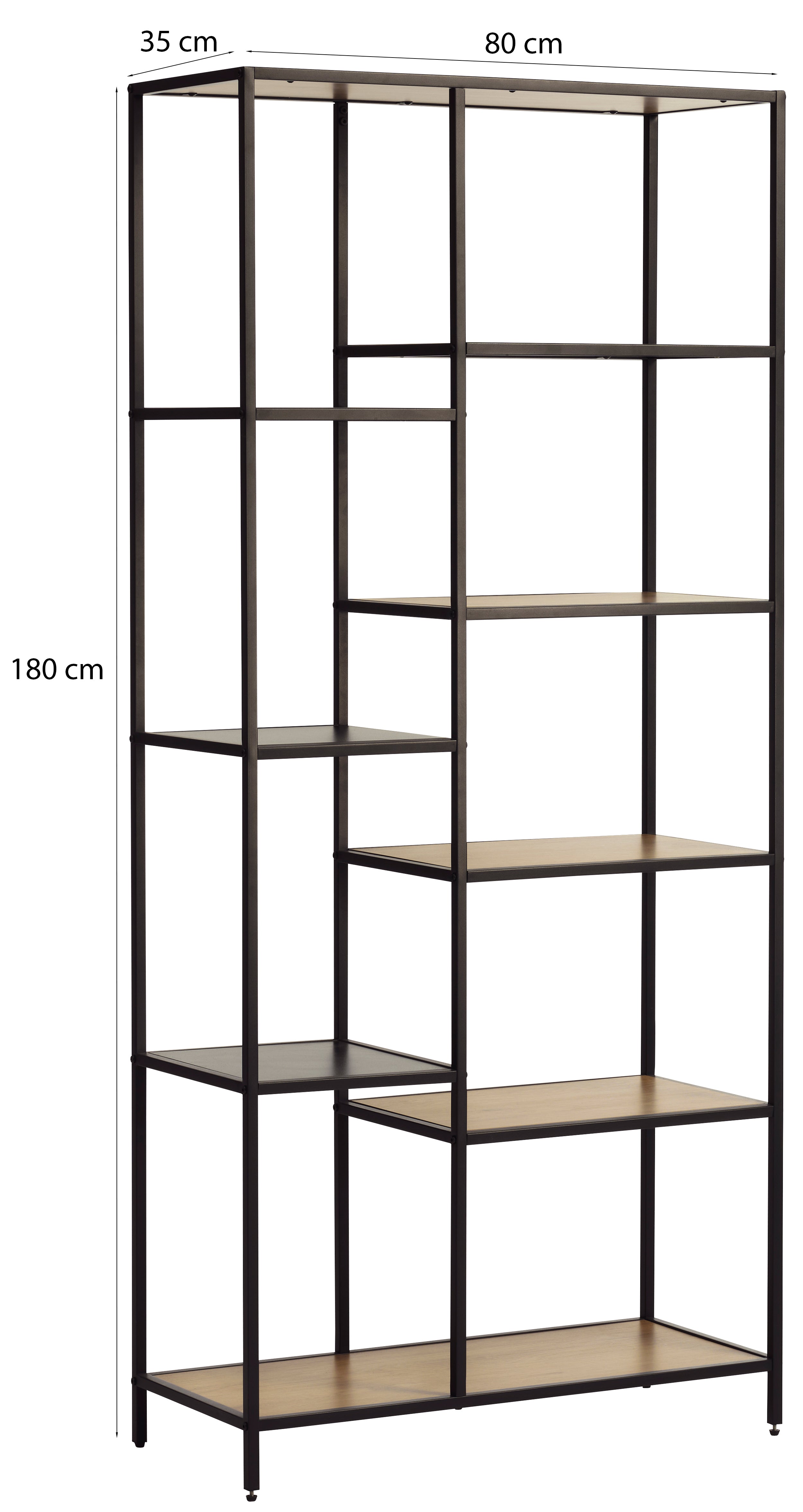 Regał otwarty Koneso 180 cm z dziewięcioma półkami dąb/czarny