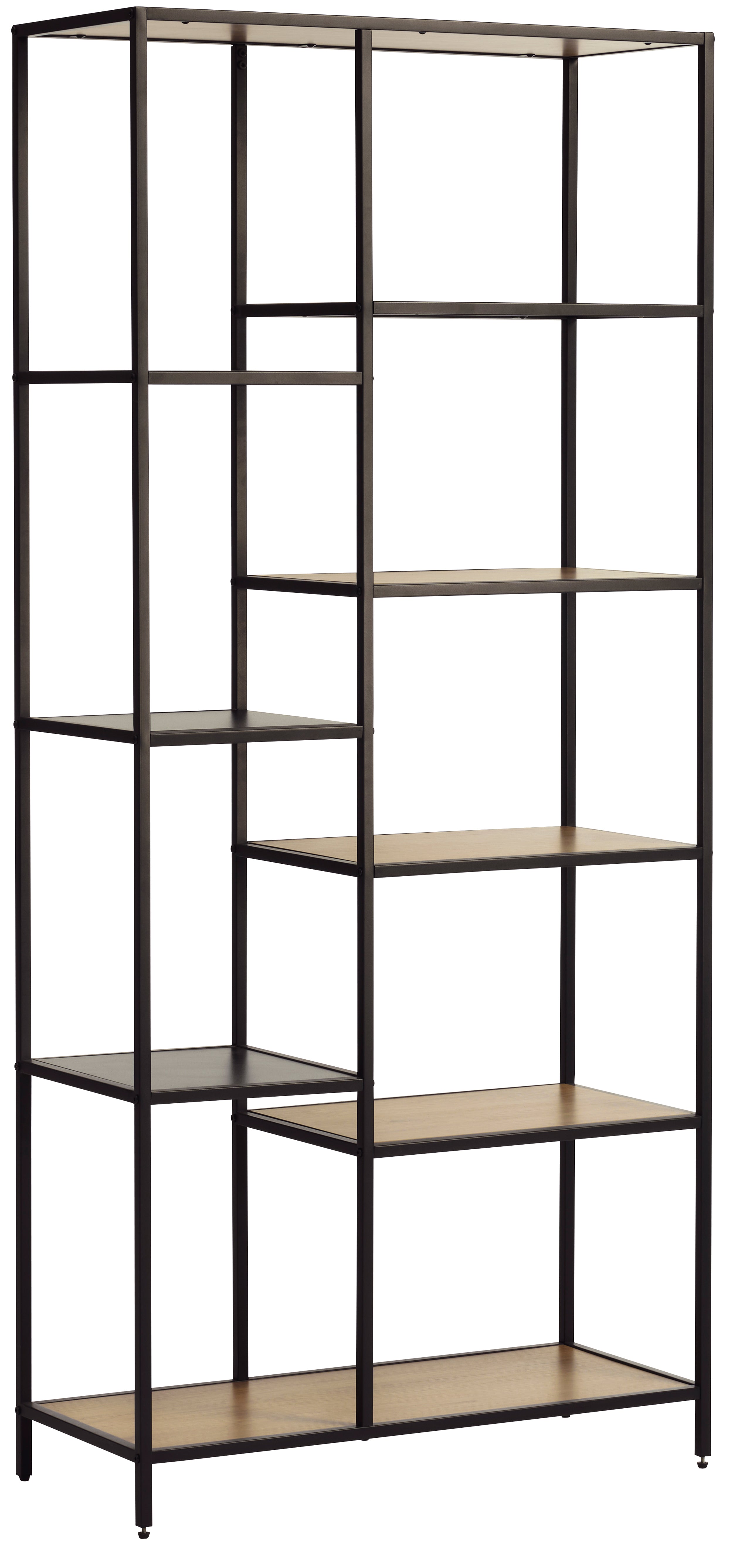 Regał otwarty Koneso 180 cm z dziewięcioma półkami dąb/czarny