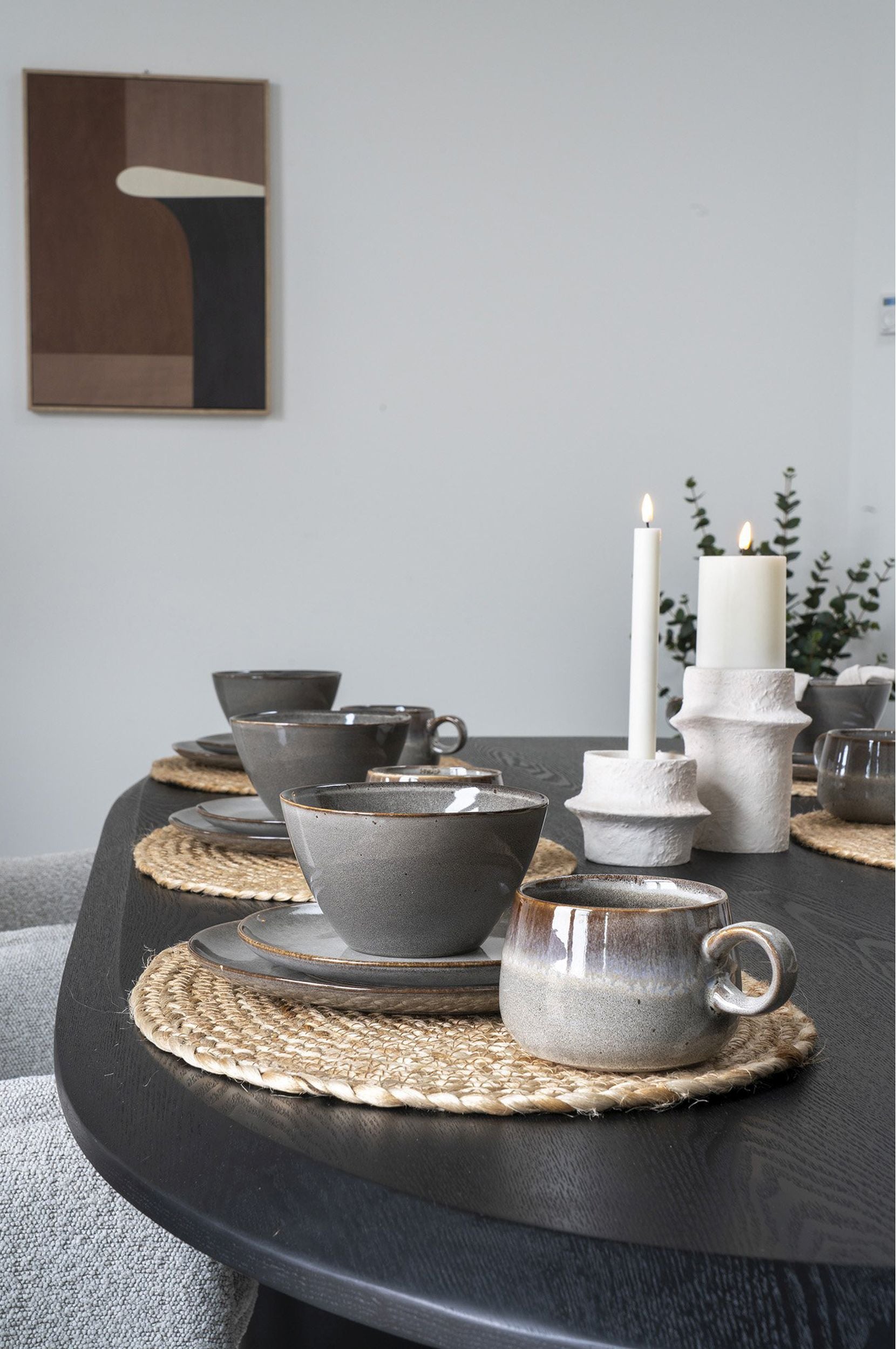 Zestaw czterech kubków ceramicznych Selma szaro-brązowe
