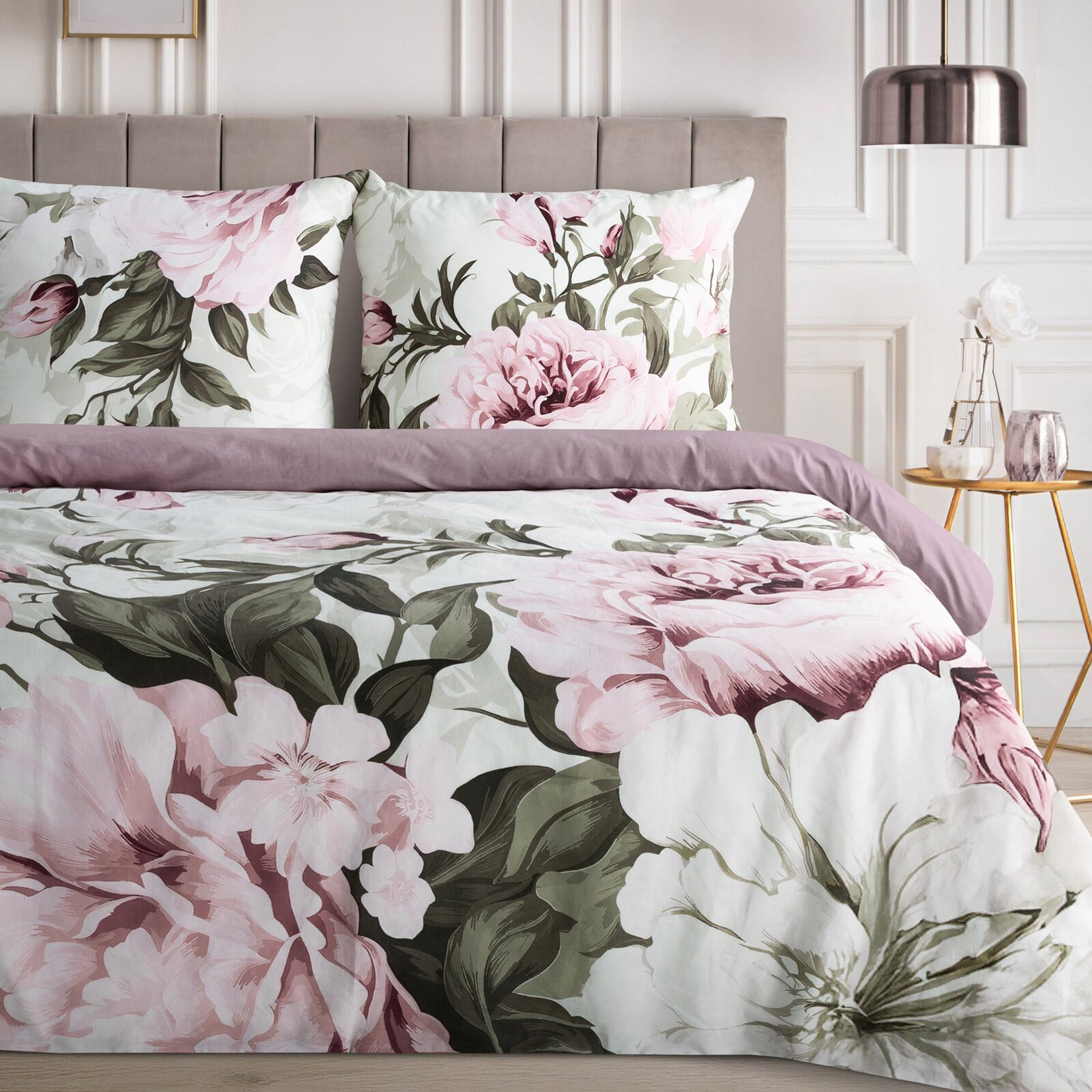 Komplet pościeli bawełnianej Peony 140x200 cm z poszewką na poduszkę 70x80 cm wrzosowy