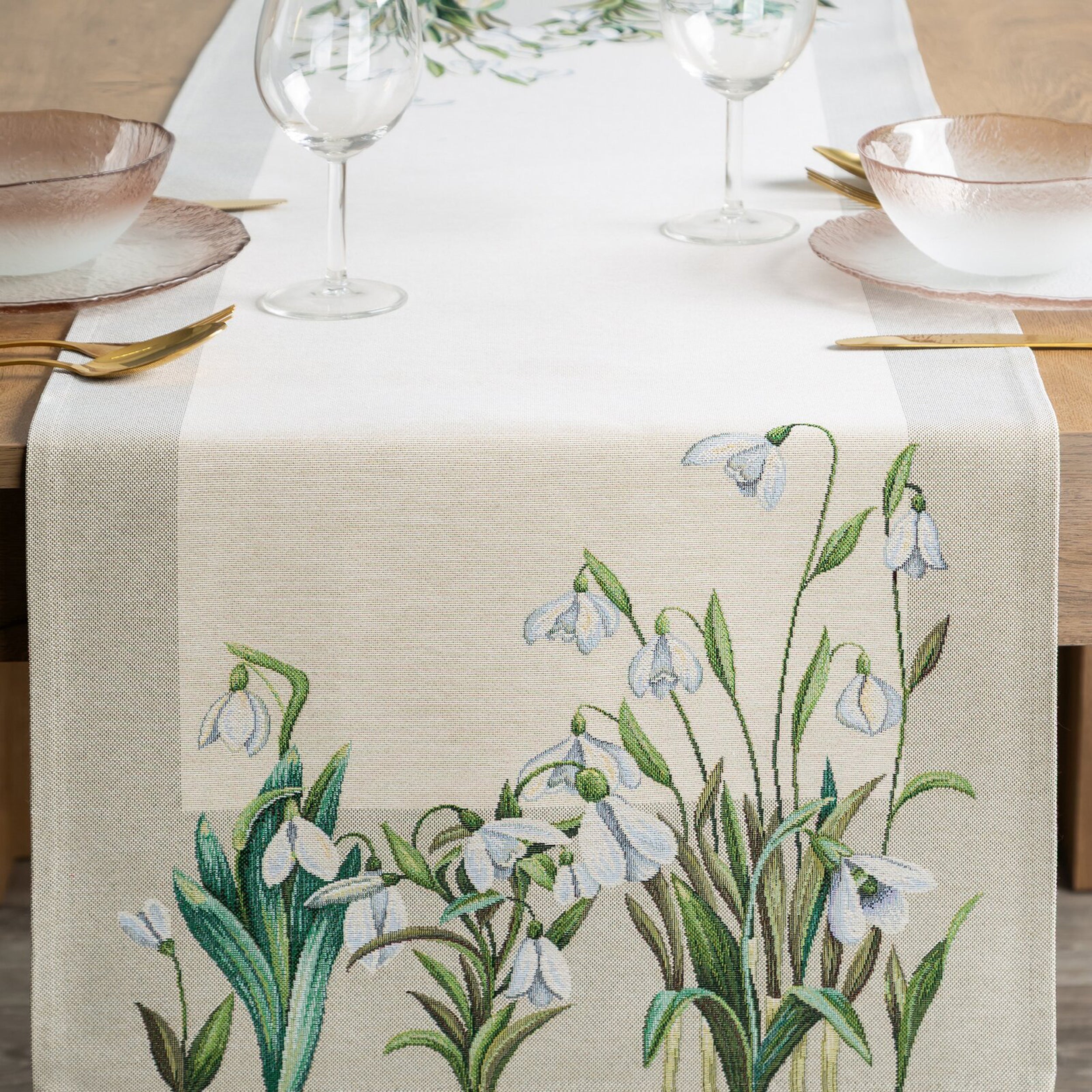 Bieżnik gobelinowy Belase 45x140 cm kremowy w kwiaty