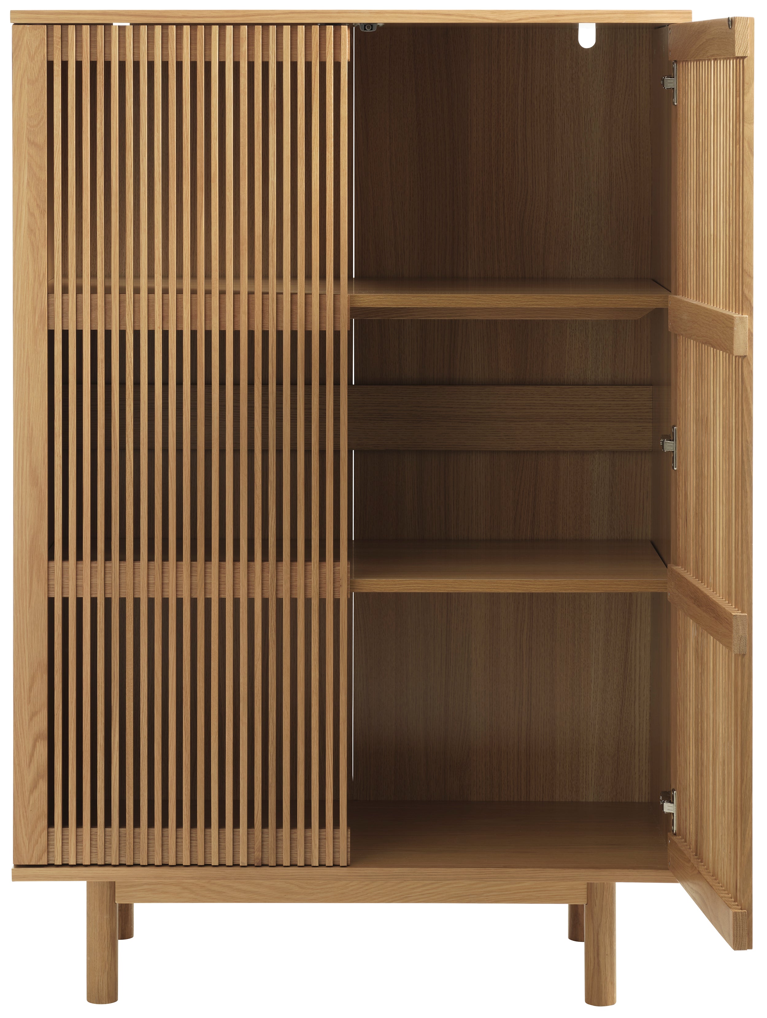 Komoda wysoka Bruzel 140 cm lamele dąb naturalny