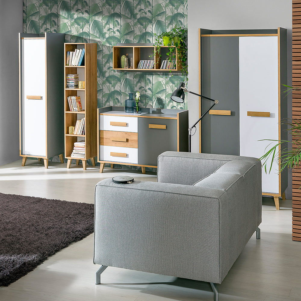 Komoda z szufladami Ellipticum niska antracyt/biały