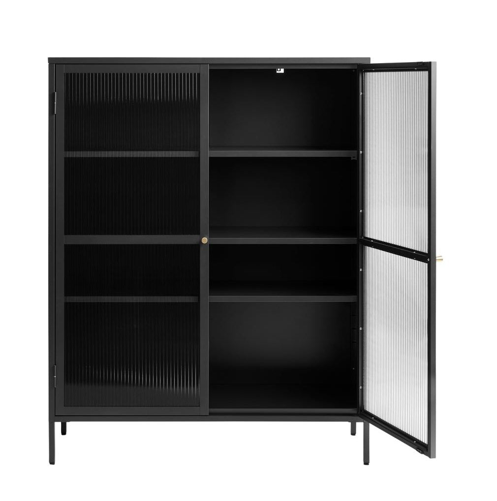 Witryna metalowa Avensunly 140 cm z przeszkleniem czarna