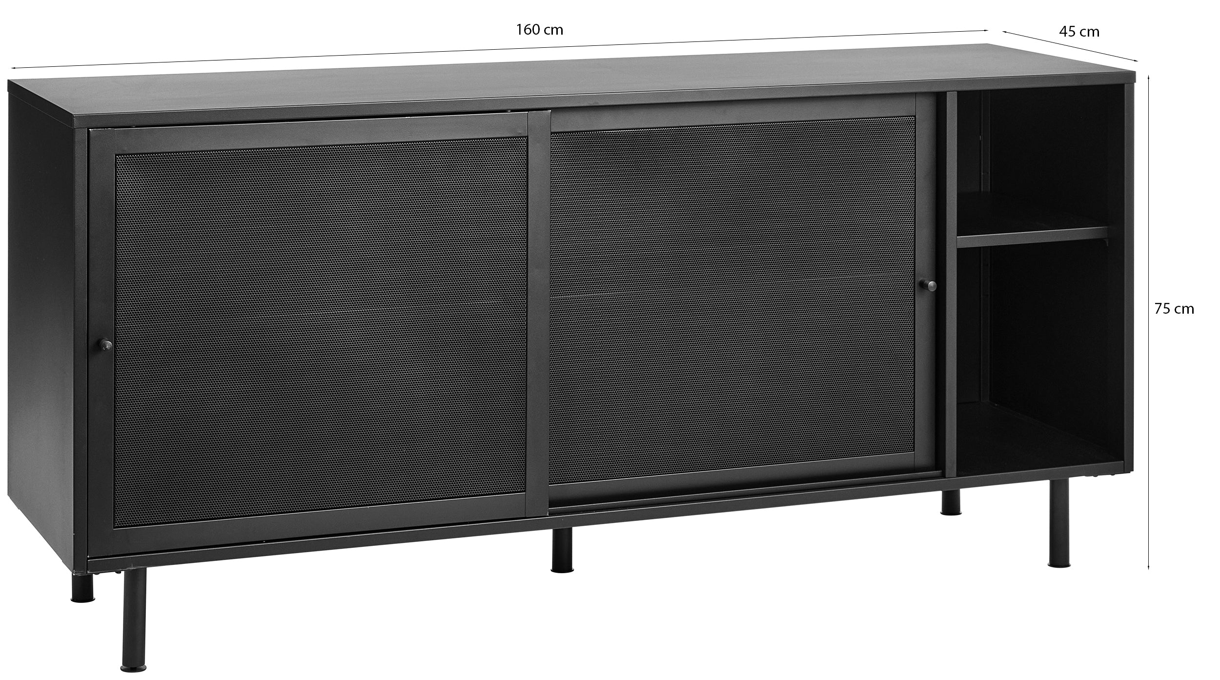 Komoda Sonaves 160 cm metalowa z przesuwnymi drzwiami czarna