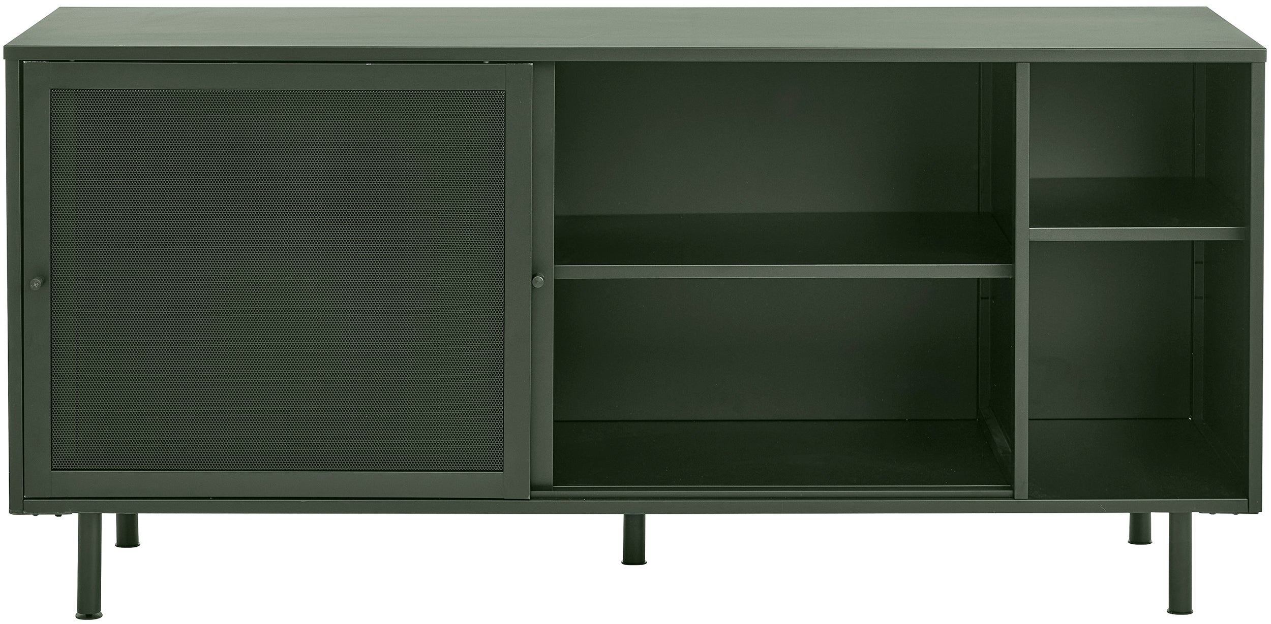 Komoda Sonaves 160 cm metalowa z przesuwnymi drzwiami ciemnozielona