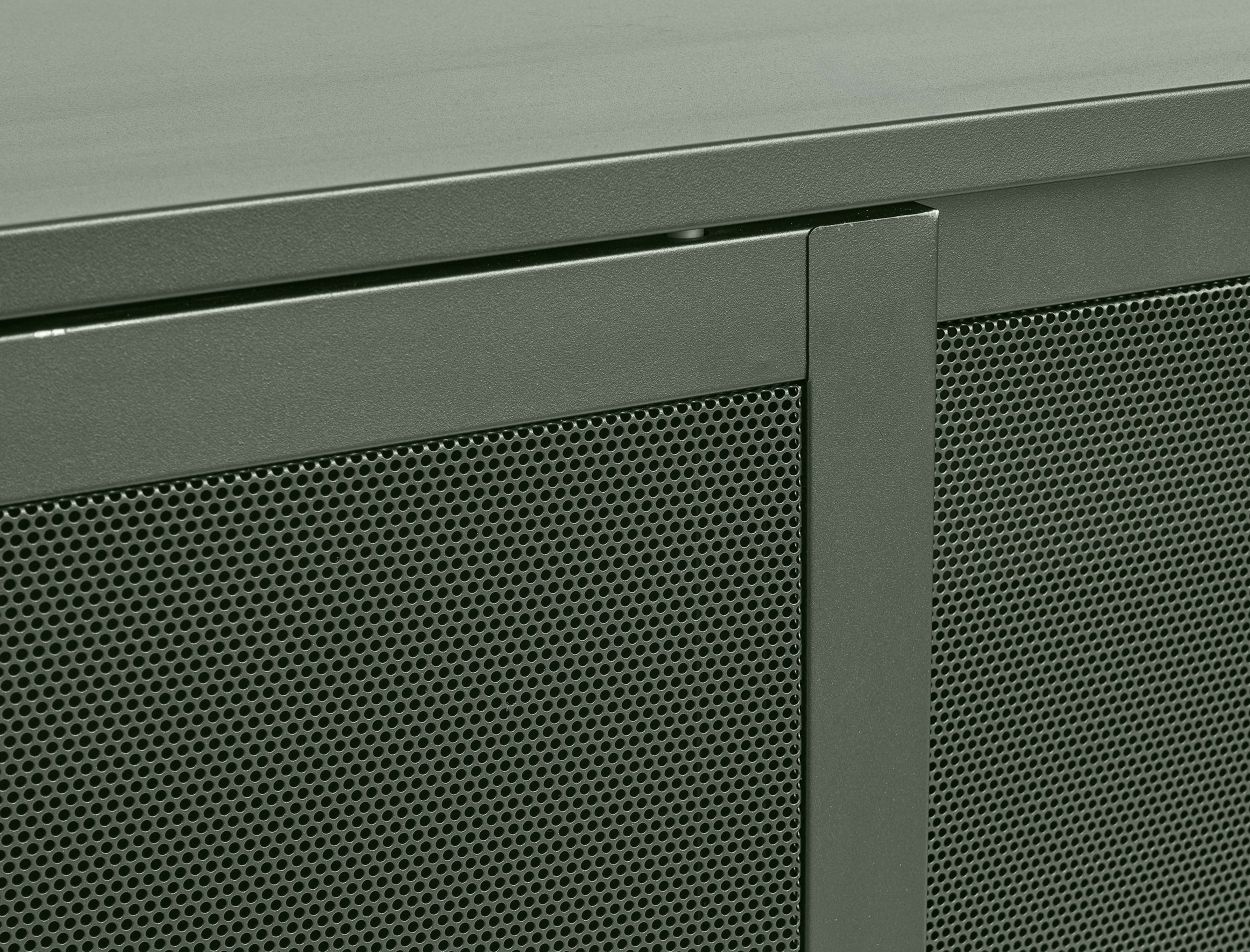 Komoda Sonaves 160 cm metalowa z przesuwnymi drzwiami ciemnozielona