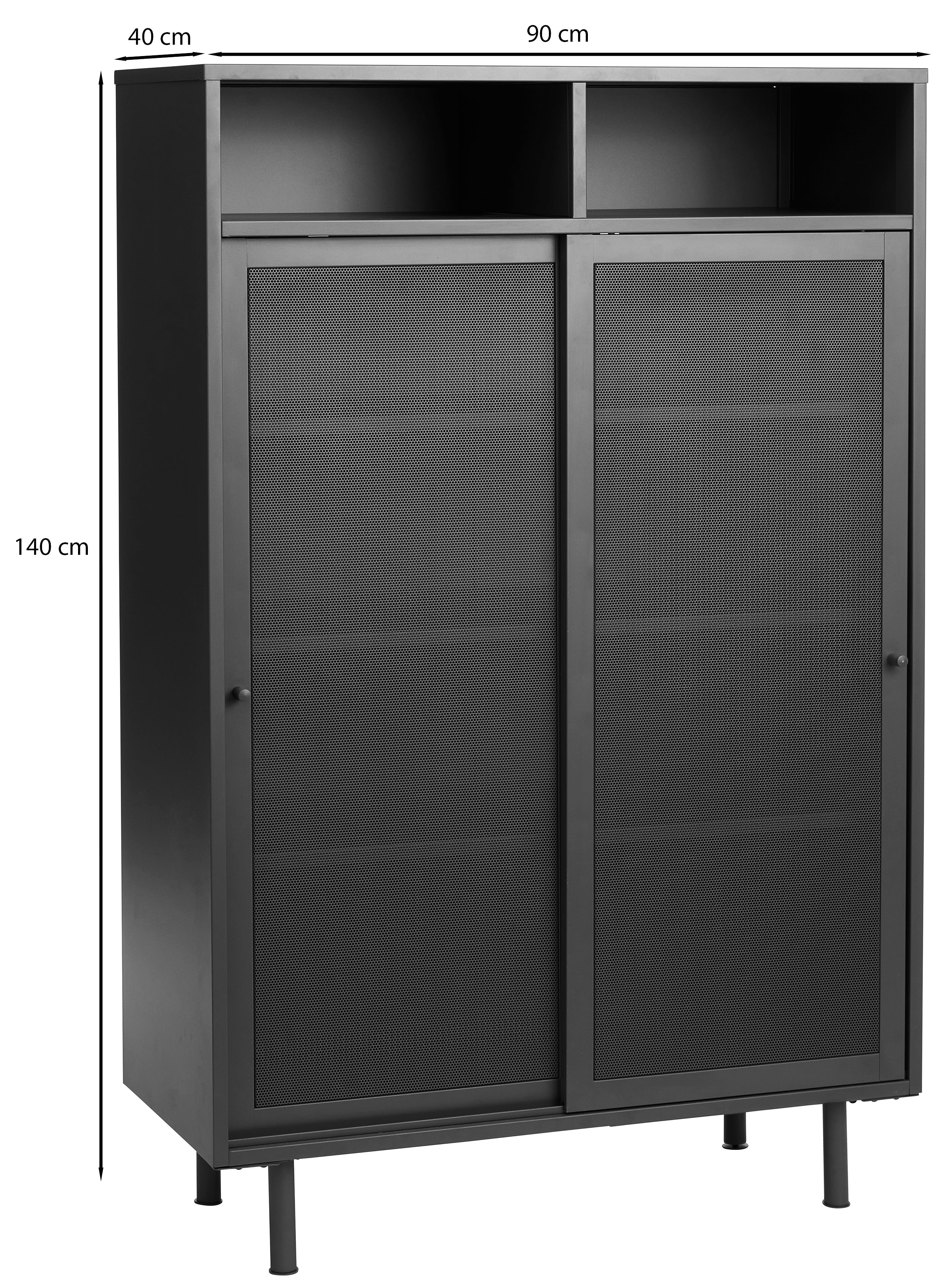 Regał Sonaves 140 cm metalowy z przesuwnymi drzwiami czarny