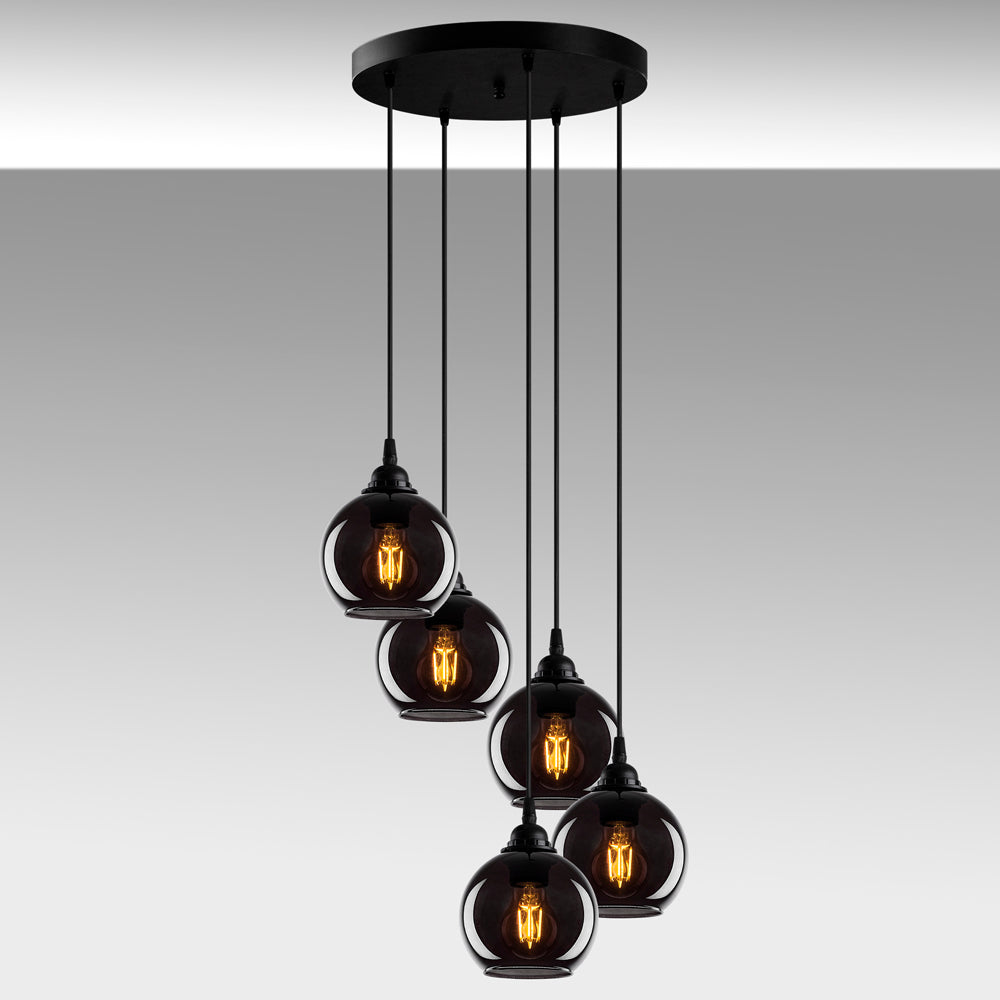 Lampa wisząca Communis x5 kaskada dymiony klosz