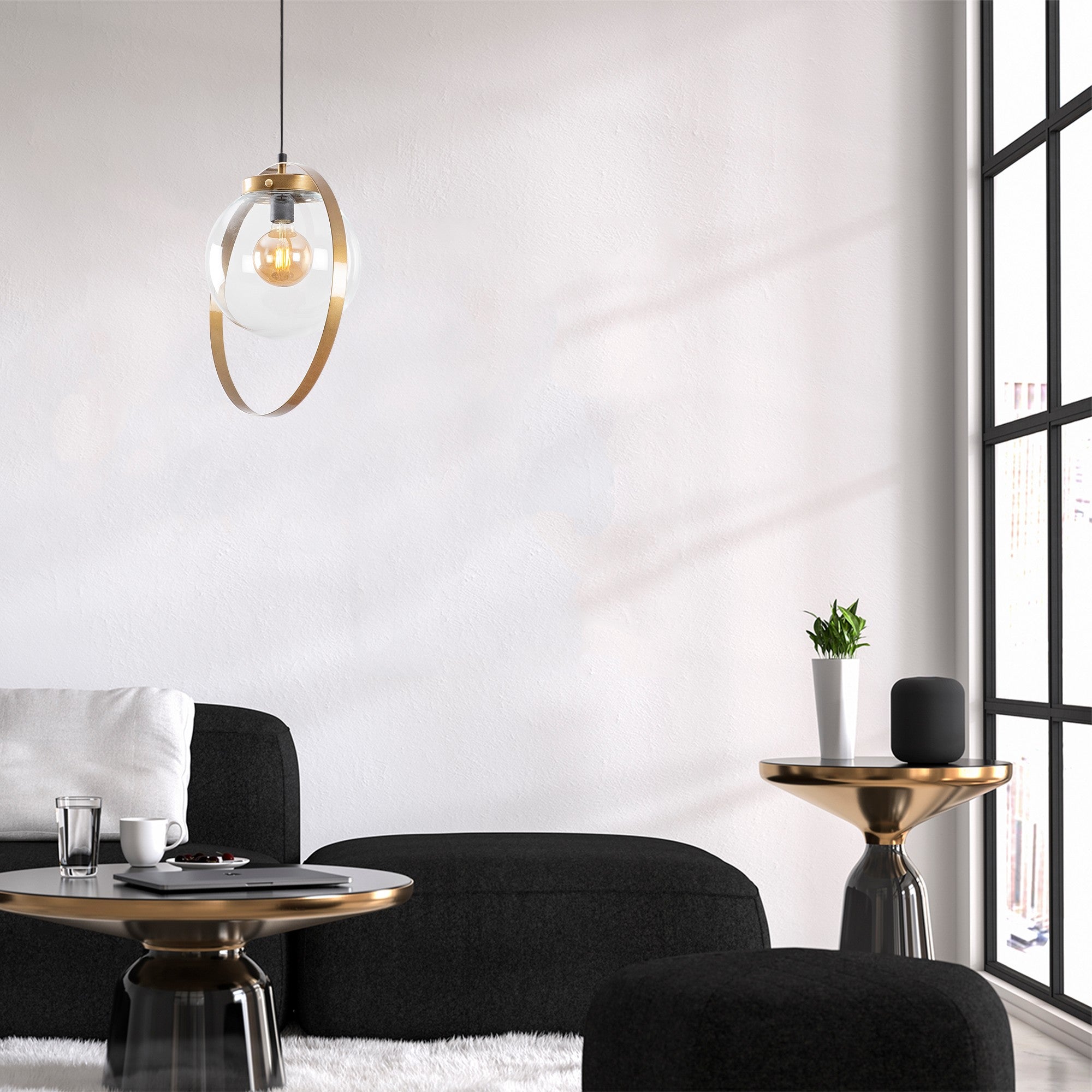 Lampa wisząca Plemally transparentny klosz/ złota