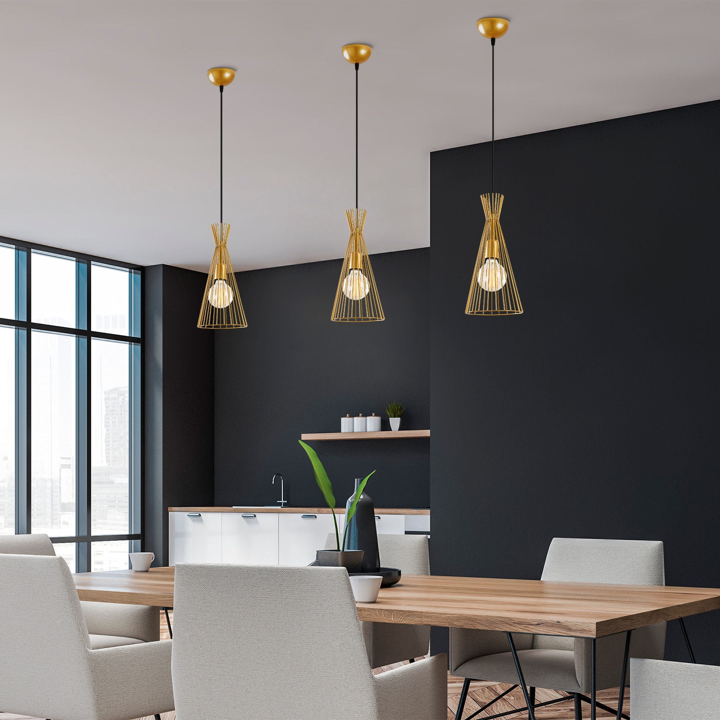 Lampa wisząca Tojil x1 trójkątna złota
