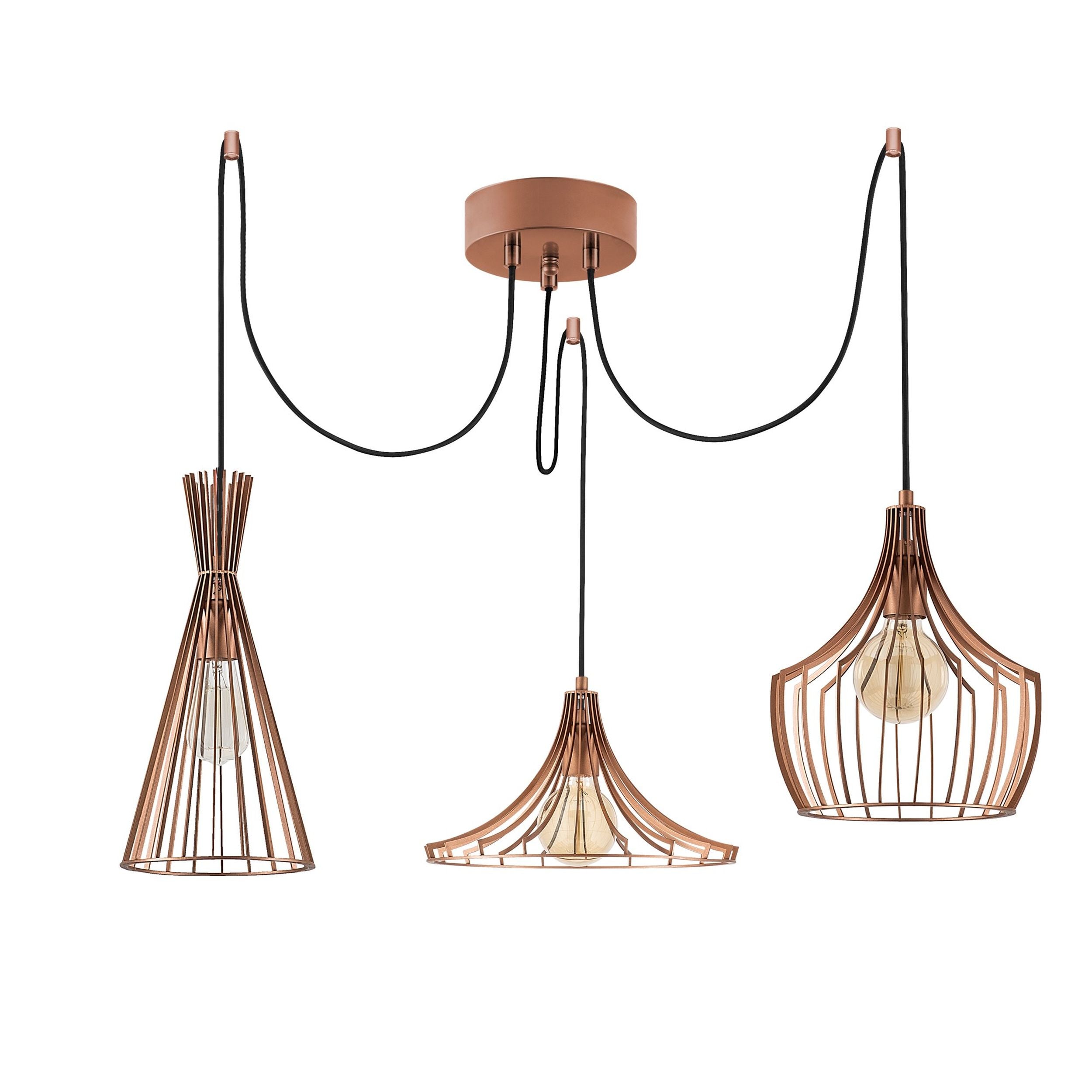 Lampa wisząca Tojil x3 na okrągłej podsufitce miedziana